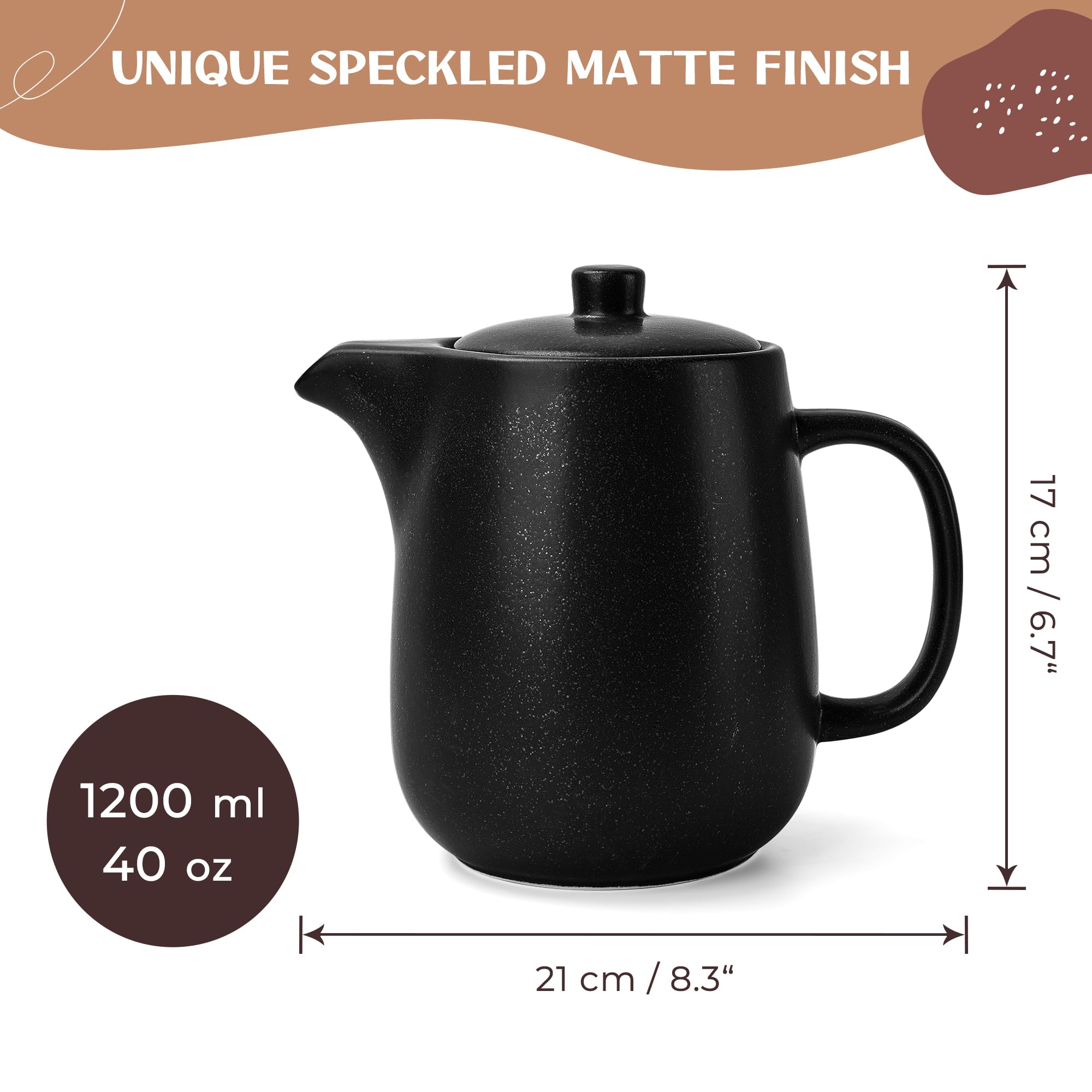 Tetera de cerámica con infusor – Tetera grande de 40 onzas con colador – Tetera de cerámica para té suelto – Tetera de cerámica para té