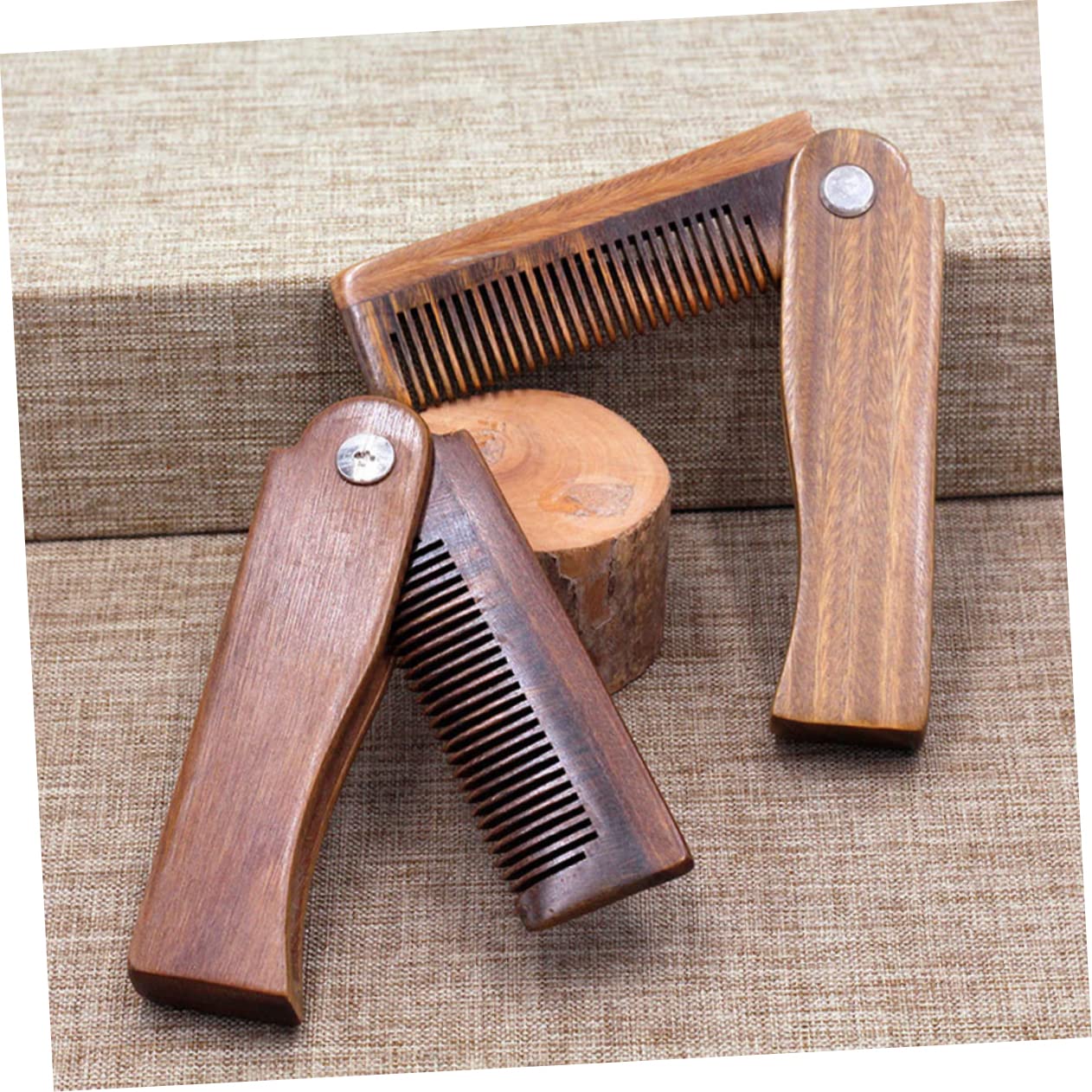 Beatifufu Ergonomic Wooden Pocket Comb for Men Folding Grooming Kit Travel Home Use Beard Supply
