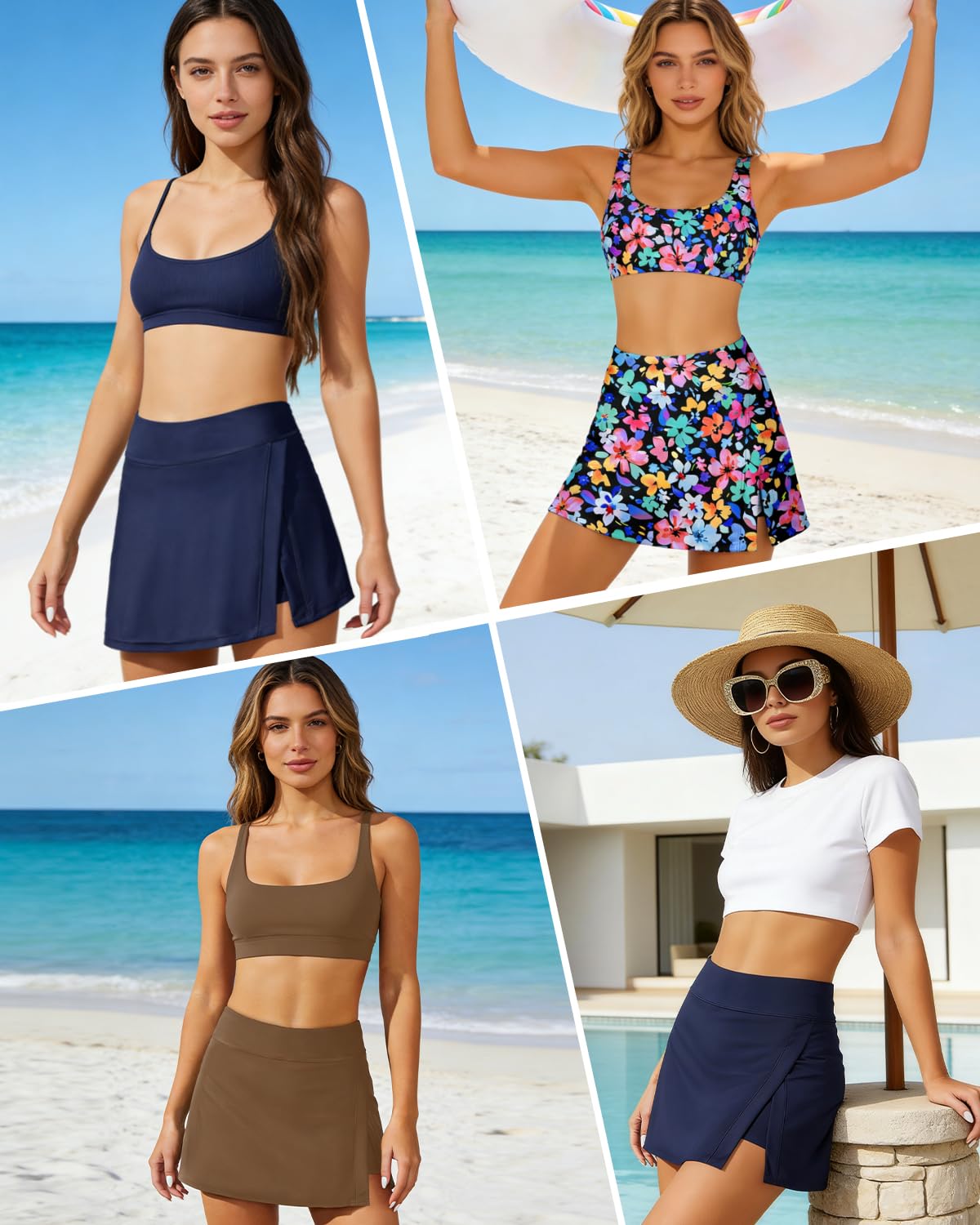 Aqua Eve Jupe de bain gainante pour femmes, jupe fendue avec short intégré, taille haute, bleu marine, Taille M
