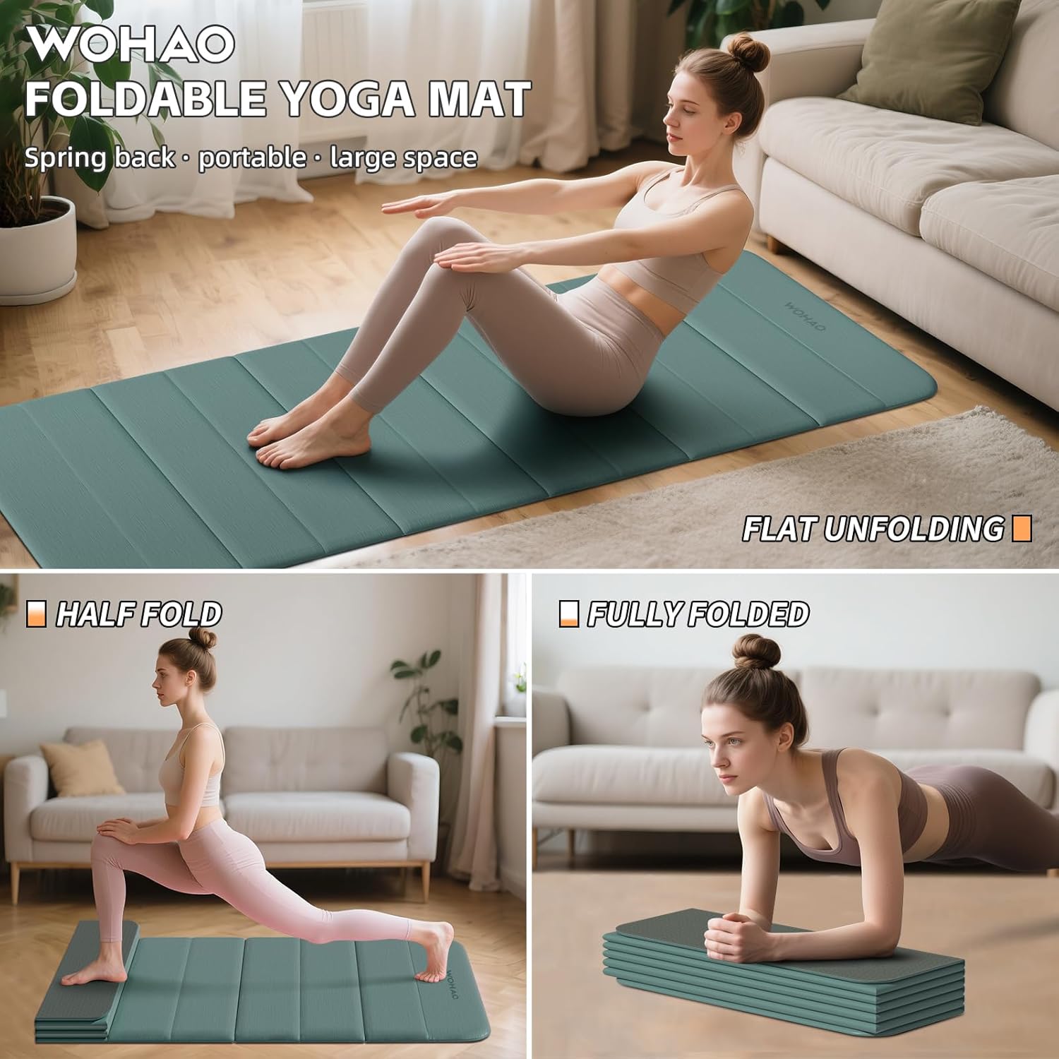 12-Fold POE Yoga Mat 75x26x0.4 Inches – Non-Slip, Compact & Workout-Friendly for Yoga, Pilates, Strength Training & Meditation