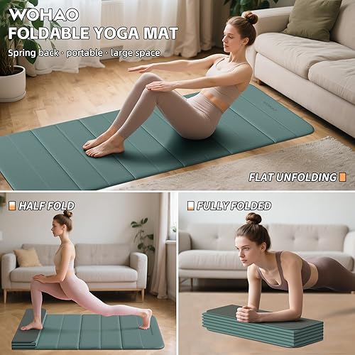 Miniatura 2 de Esterilla de yoga POE de 12 pliegues de 75 x 26 x 0.4 pulgadas, antideslizante, compacta y apta para yoga, pilates, entrenamiento de fuerza y