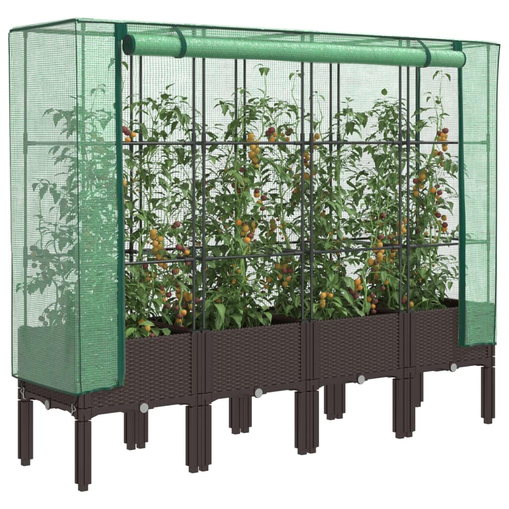 Letto Rialzato con Copertura Serra Effetto Rattan 160x40x140 cm per coltivazione piante fiori erba orto aromatico giardino terrazzo balcone veranda interno esterno