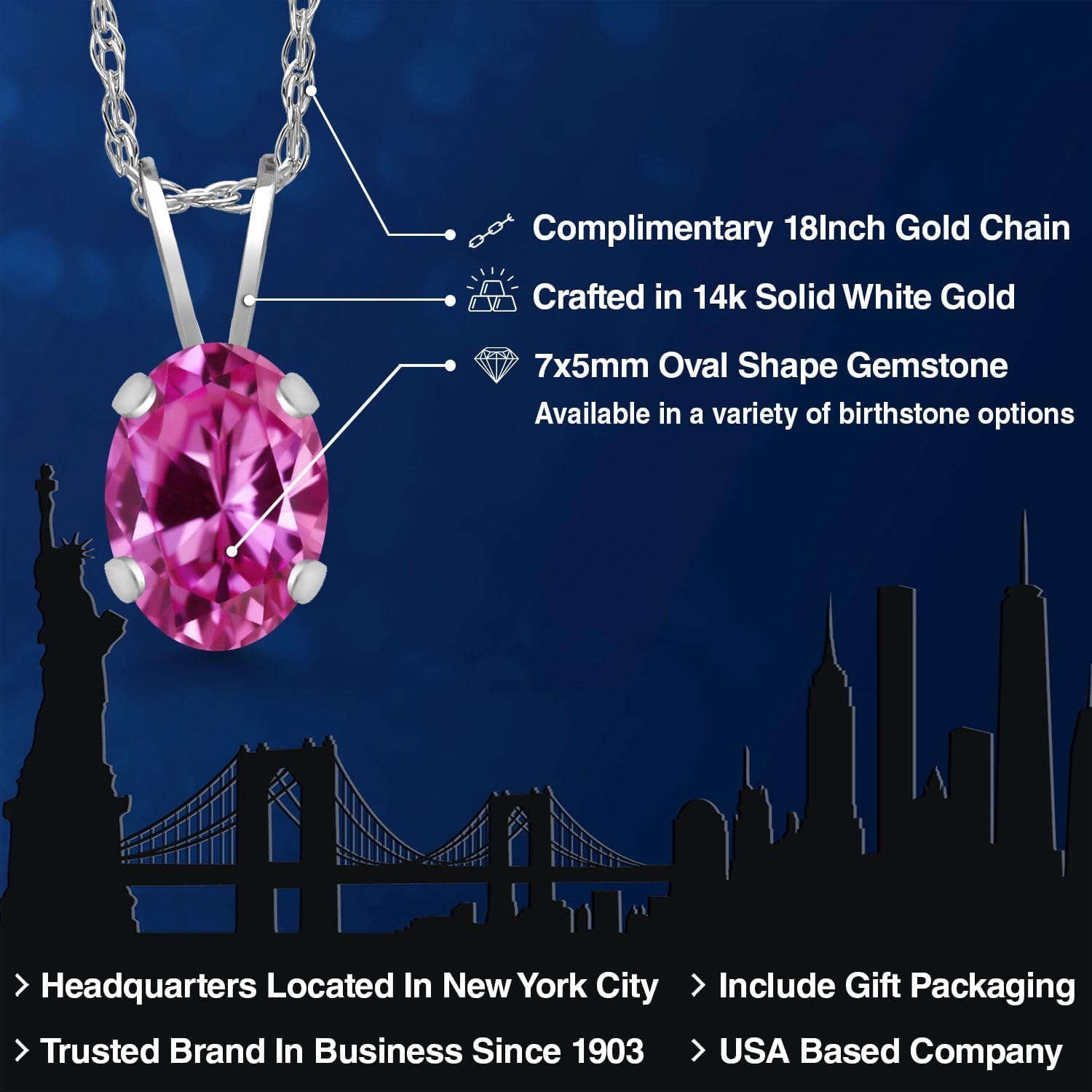 Gem Stone King 0.90 Ct Oval Pink Created Sapphire 14K White Gold Pendant with Chain - Image 2
