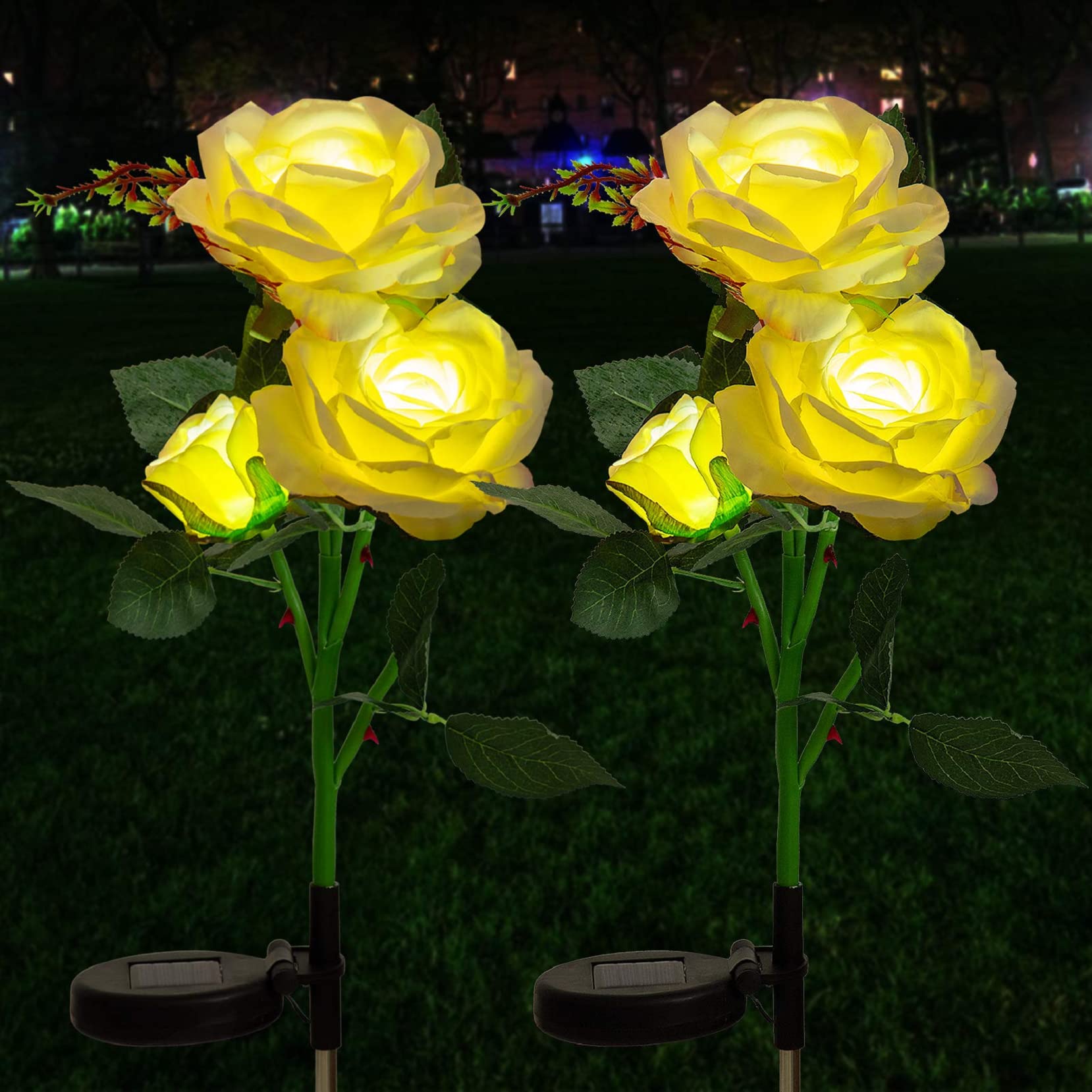 Buy Solar Rose Flower Garden Lights,2 Pack Outdoor Solar Lights with 6