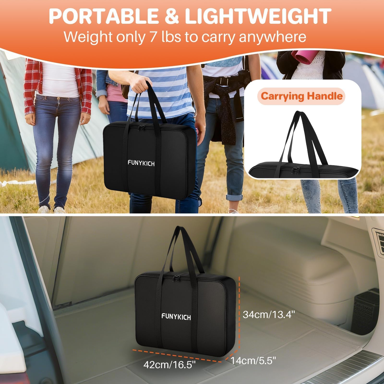 FUNYKICH Table de camping enroulable en aluminium de 0,9 m (L x l x L), 4 hauteurs réglables, ultra légère et pliable avec sac de transport pour camping, pique-nique, barbecue, fête, jardin, plage