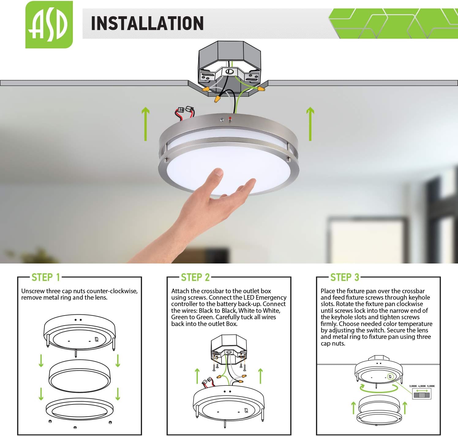 Buу 1 gеt 1 🔥 ASD 18 Inch 28W LED Emergency Light for Home Power Failure, Dimmable Flush Mount Ceiling Light, 120-277V, 3 Color Selectable 3000K/ 4000K/ 5000K, 2000 Lm, 225W Equivalent, Brushed Nickel, ETL Listed Lіmіtеd Dіѕсоunt ASD 18 Inch 28W LED Emergency Light for Home Power Failure, Dimmable Flush Mount Ceiling Light, 120-277V, 3 Color Selectable 3000K/ 4000K/ 5000K, 2000 Lm, 225W Equivalent, Brushed Nickel, ETL Listed