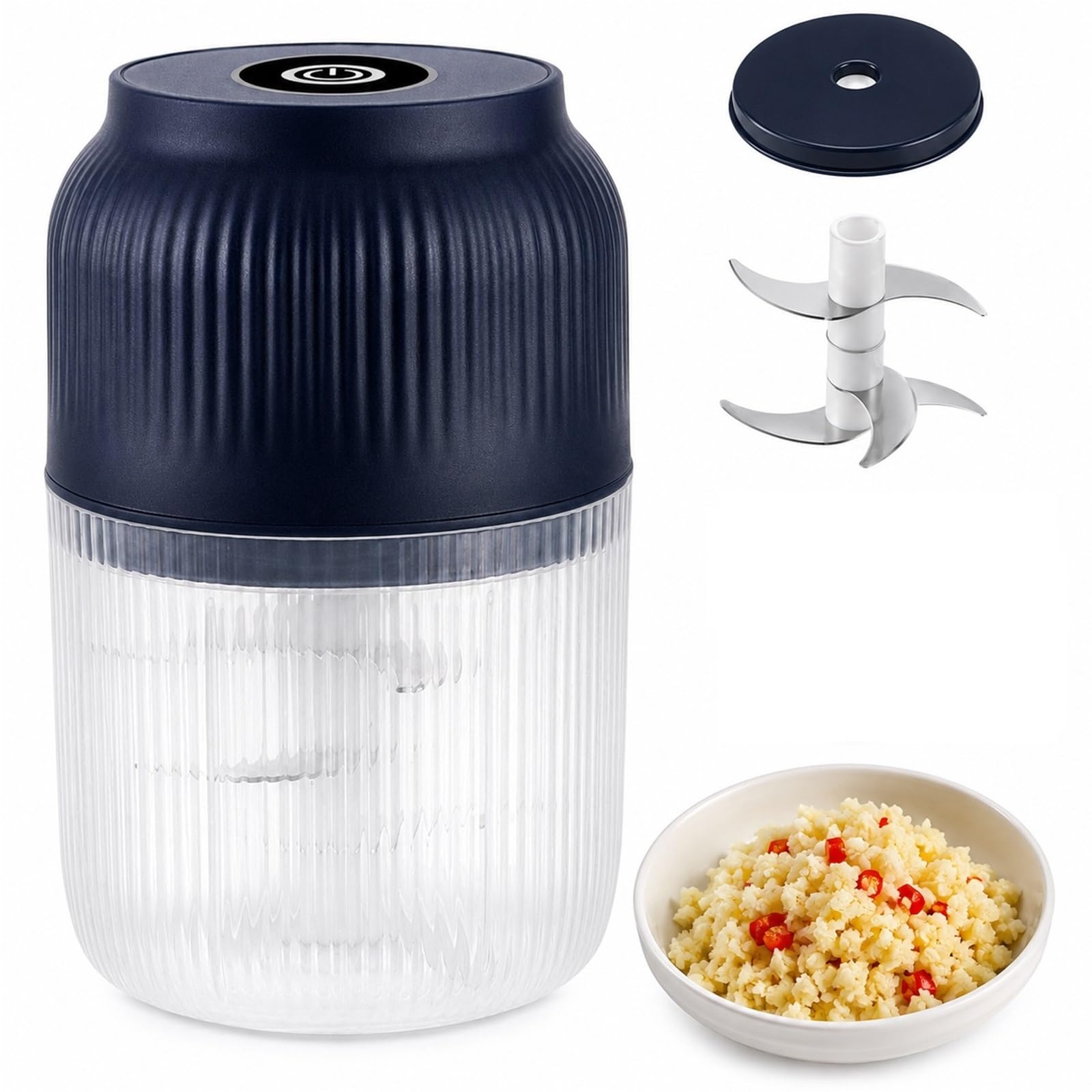 Mini Electric Garlic Crusher, Cordless 6-Blade Food Chopper & Mincer