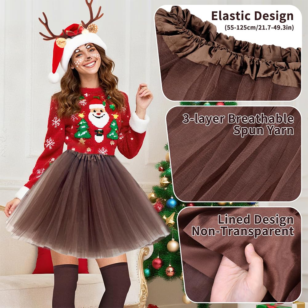 WFKKMEQ Reindeer Costume Set, 2Pcs Tutu Skirt with Antler Headband, Deer Headband Costume Sets - Image 4
