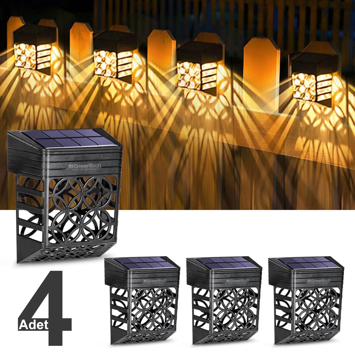 Greentech Güneş Enerjili Duvar ve Çit LED Aydınlatma 4 Adet/GT-SL22