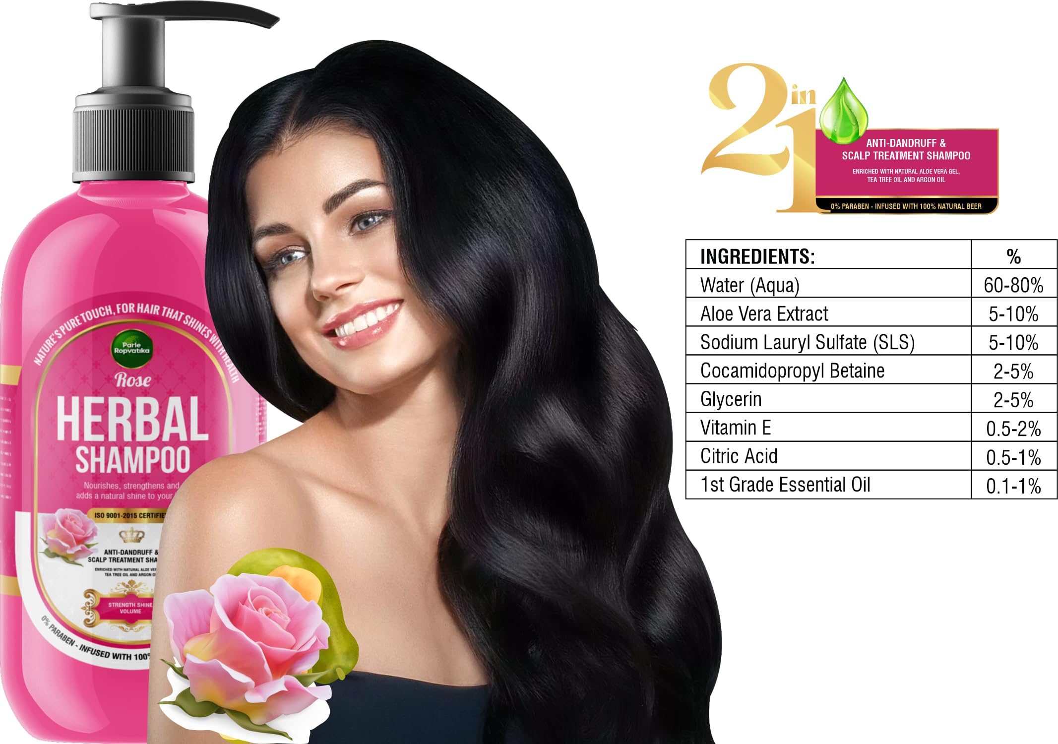 Parle Ropvatika 5 Liter Rose Herbal Shampoo, Anti-Dandruff, Hair Fall Control and Scalp Treatment with Natural Ingredients, Tea Tree Oil, Aloevara and Argan Oil, for Men Woman (Rose 5 Liter) 4