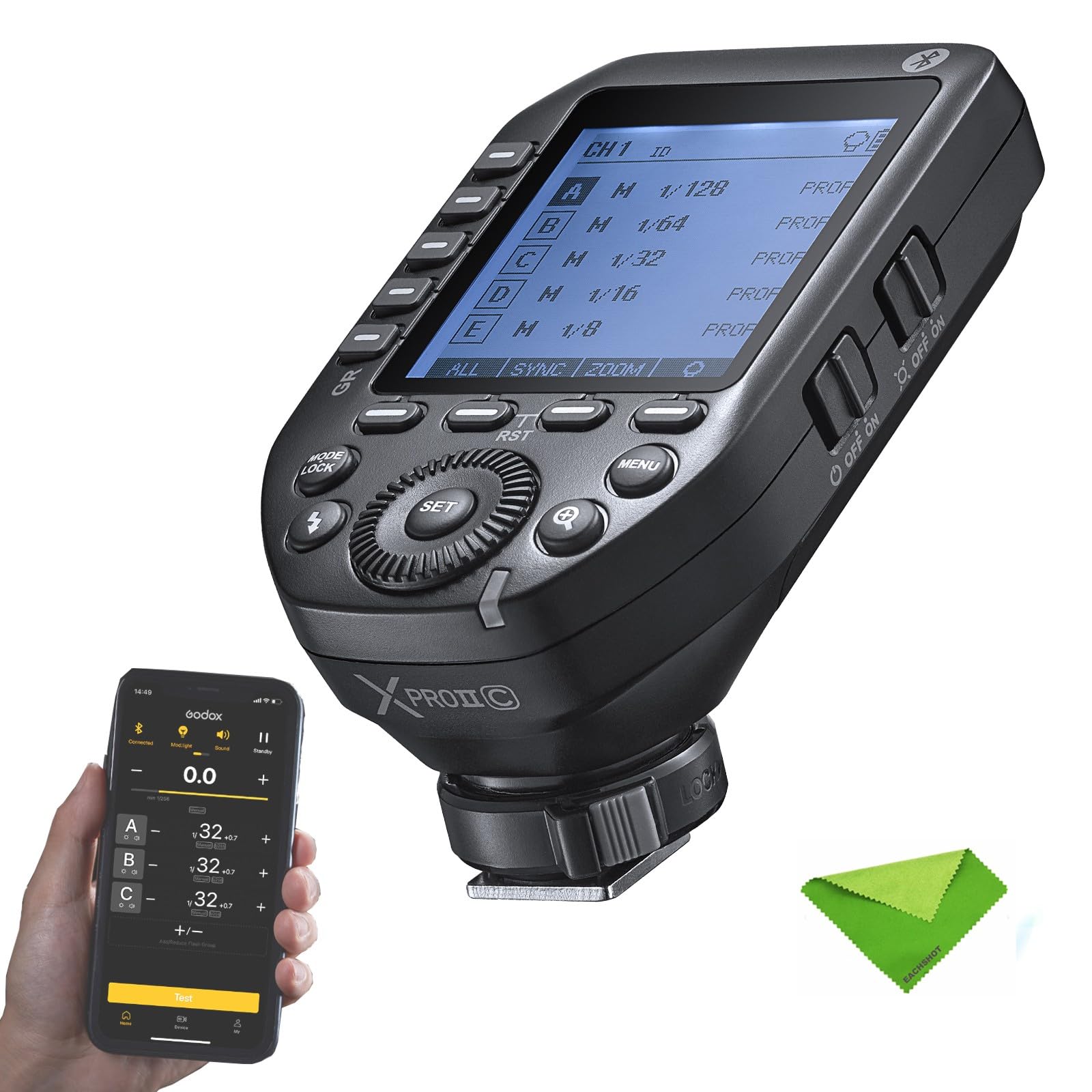 Godox XProII XProII-C XProIIC Flash Trigger for Canon, Godox Flash Wireless Transmitter TTL 2.4G HSS 1/8000S Bluetooth Connection, Large Screen