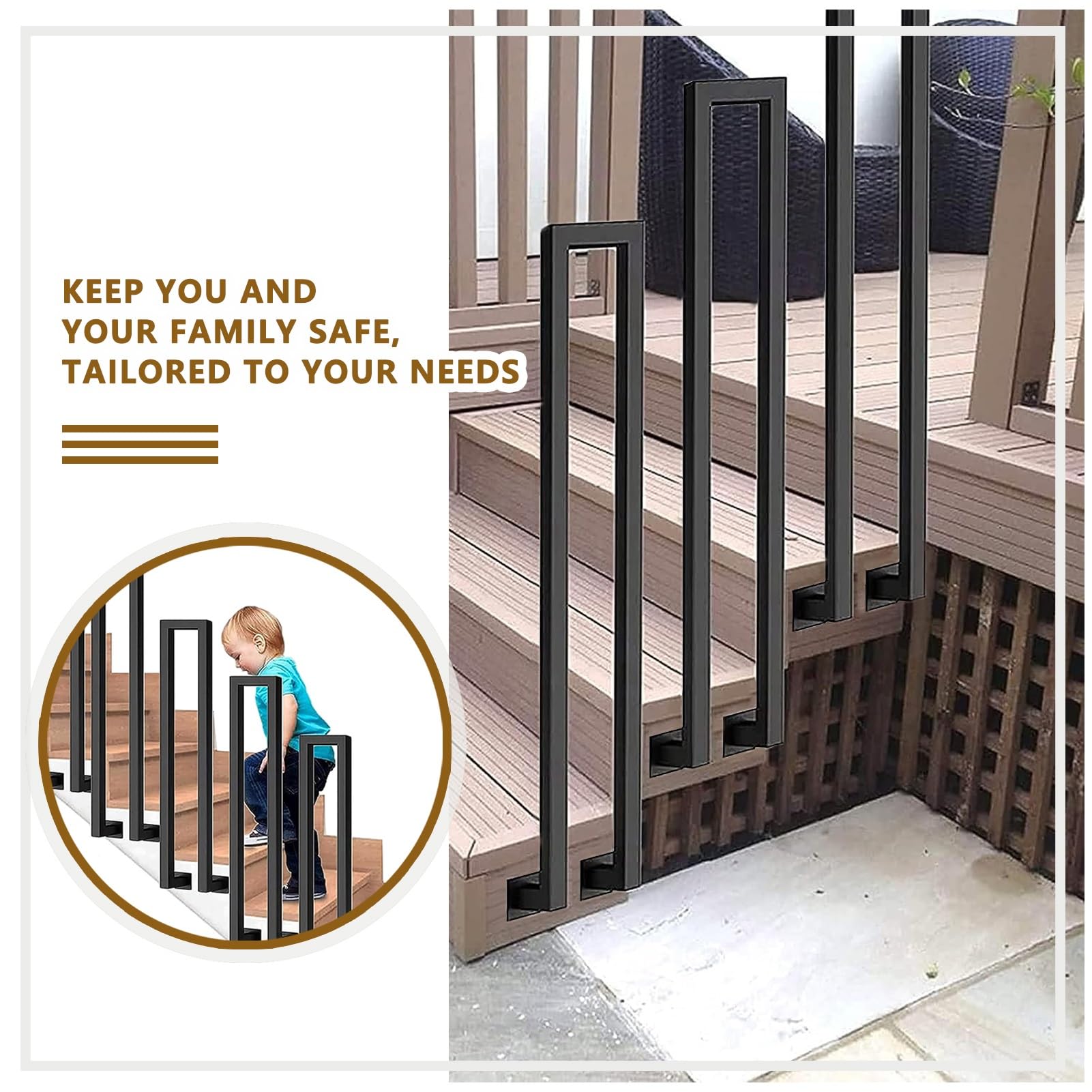 Mains Courantes Pour Escaliers Intérieurs, Main Courante D'escalier En Fer Forgé Rambarde Montée Au Plafond Garde-corps D'escalier En Forme De L Poignée De Soutien De Sécurité Industrielle Noire ( Siz