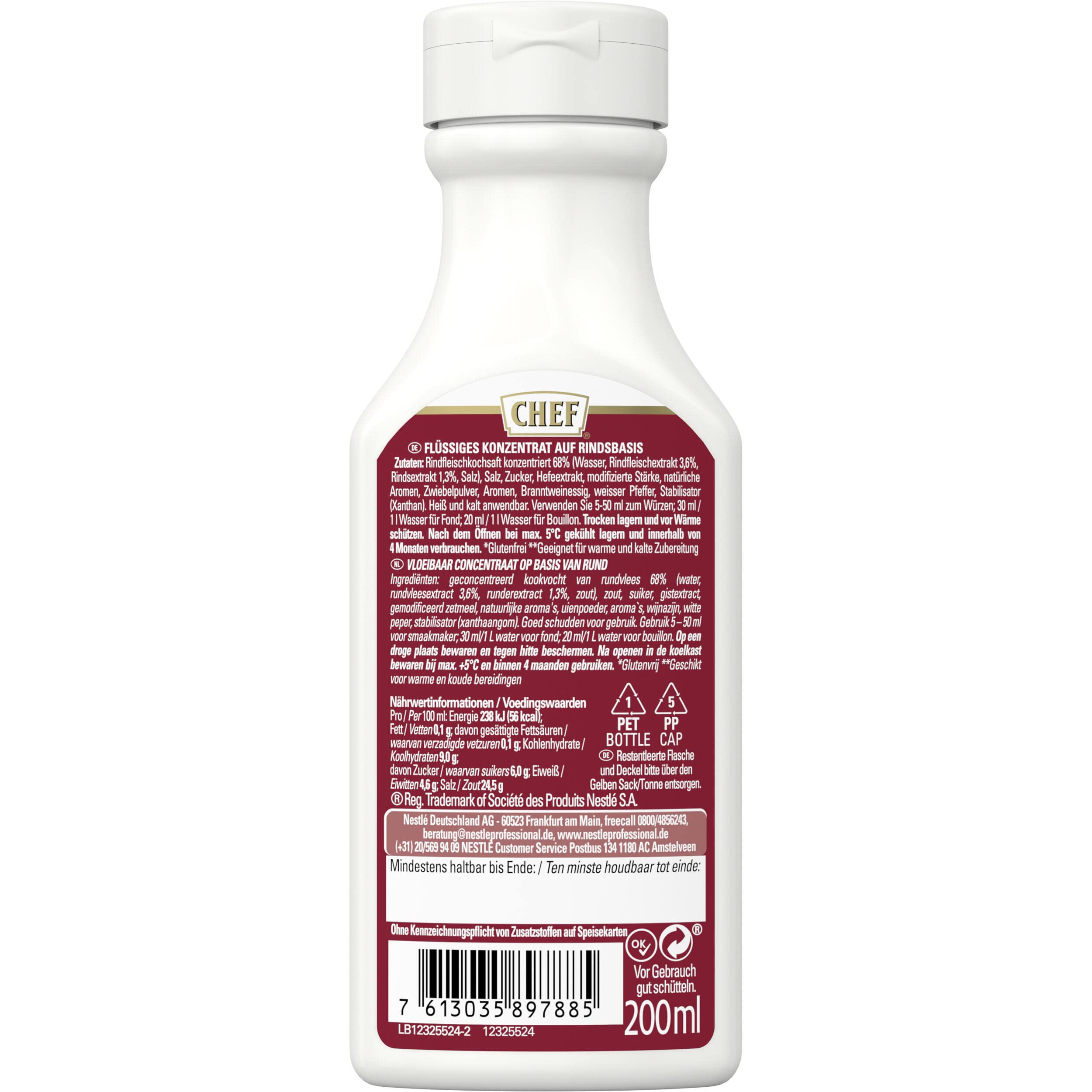 CHEF Flüssiges Konzentrat Rind, Geschmacksboost für Herzhafte Fleischgerichte, 100% Natürlicher Geschmack, 3er Pack (3 x 200ml)