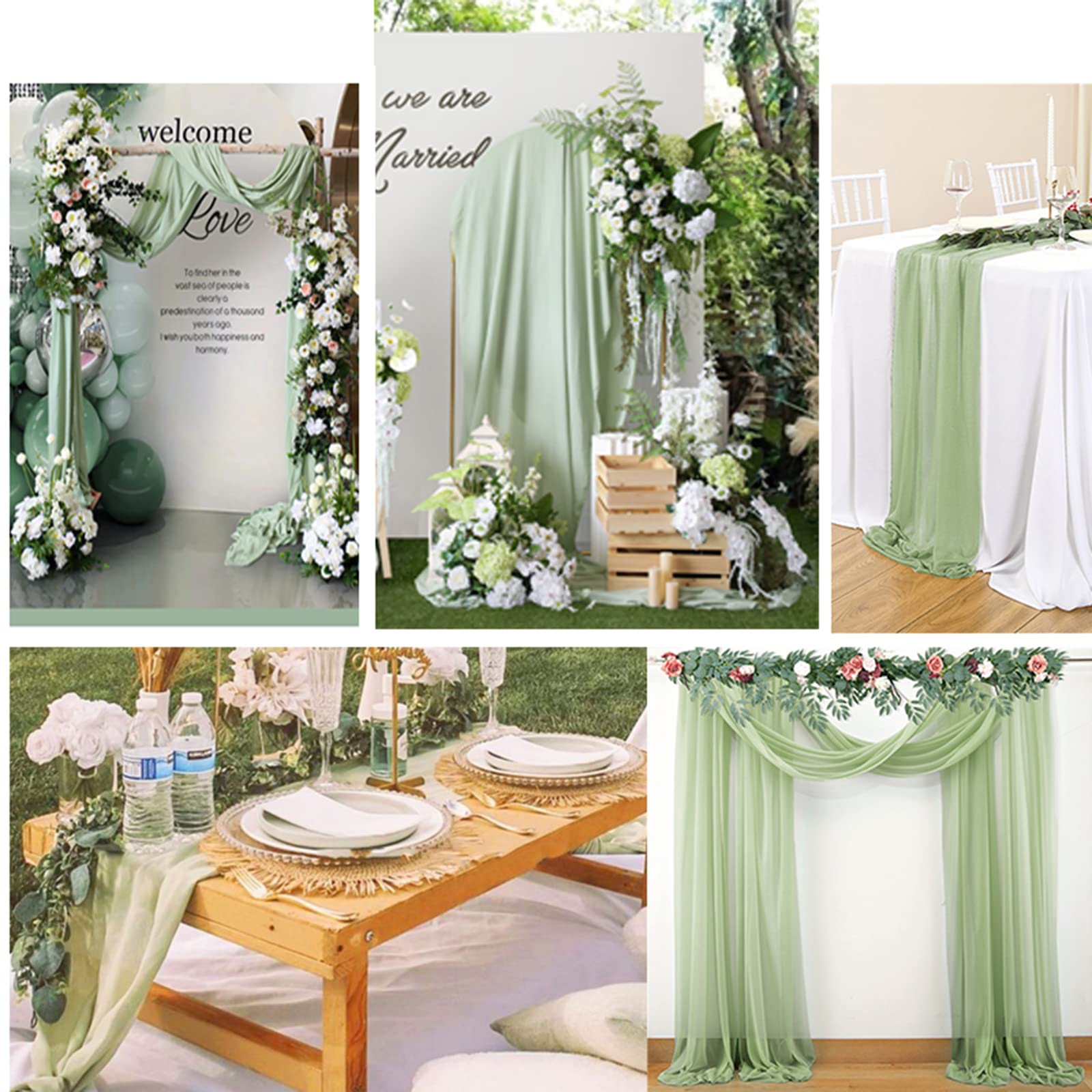 Runner Da Tavola In Chiffon Per Matrimonio – 29x170 Cm – Romantico E Rustico – Colori Pastello Con Finte Perline - 3