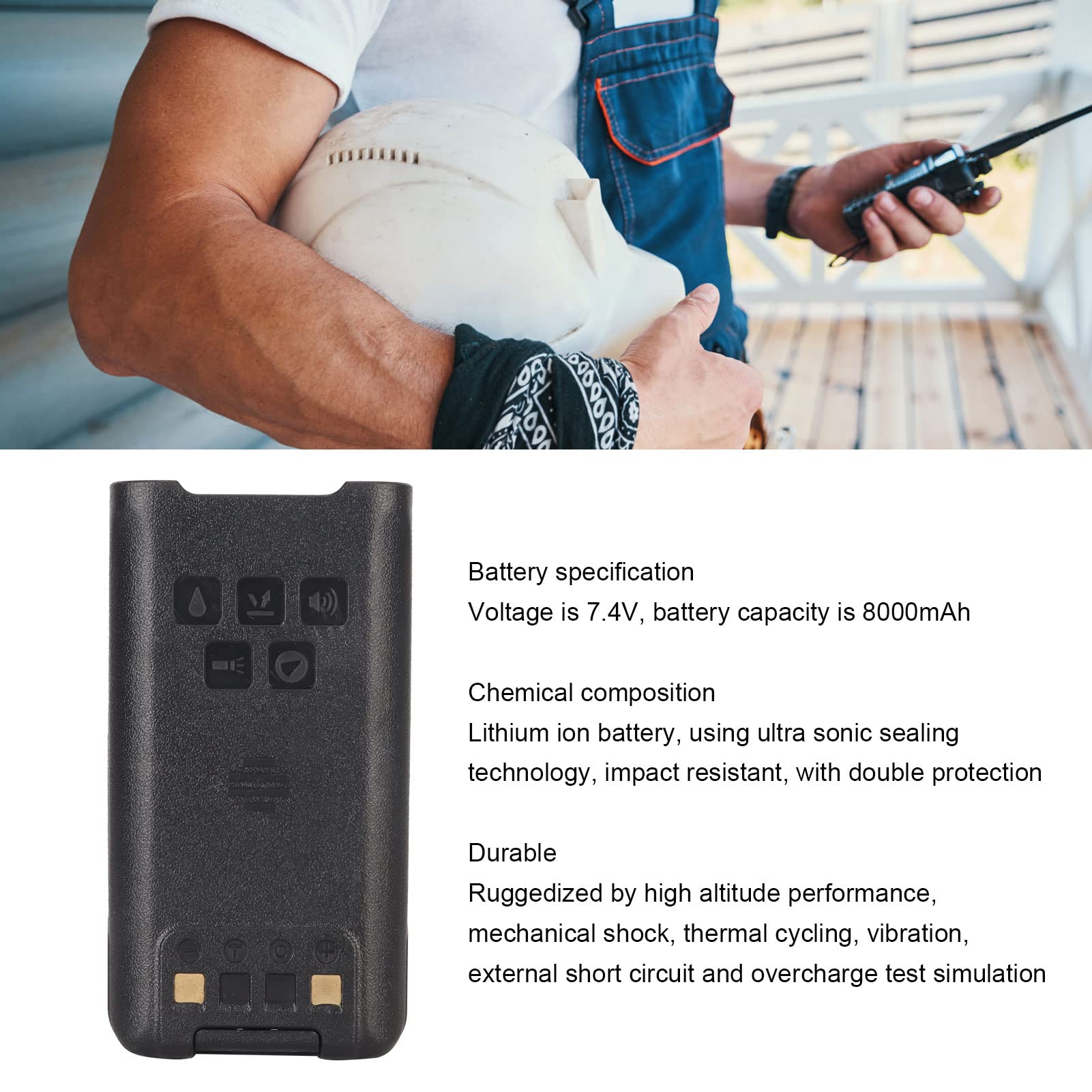 Li-Ionen-Ersatzbatterien für, 7,4 V 8000 MAh Ersatzbatterie für Funkgeräte für UV 9R Plus, Wiederaufladbare Erweiterte Batterien, 2St