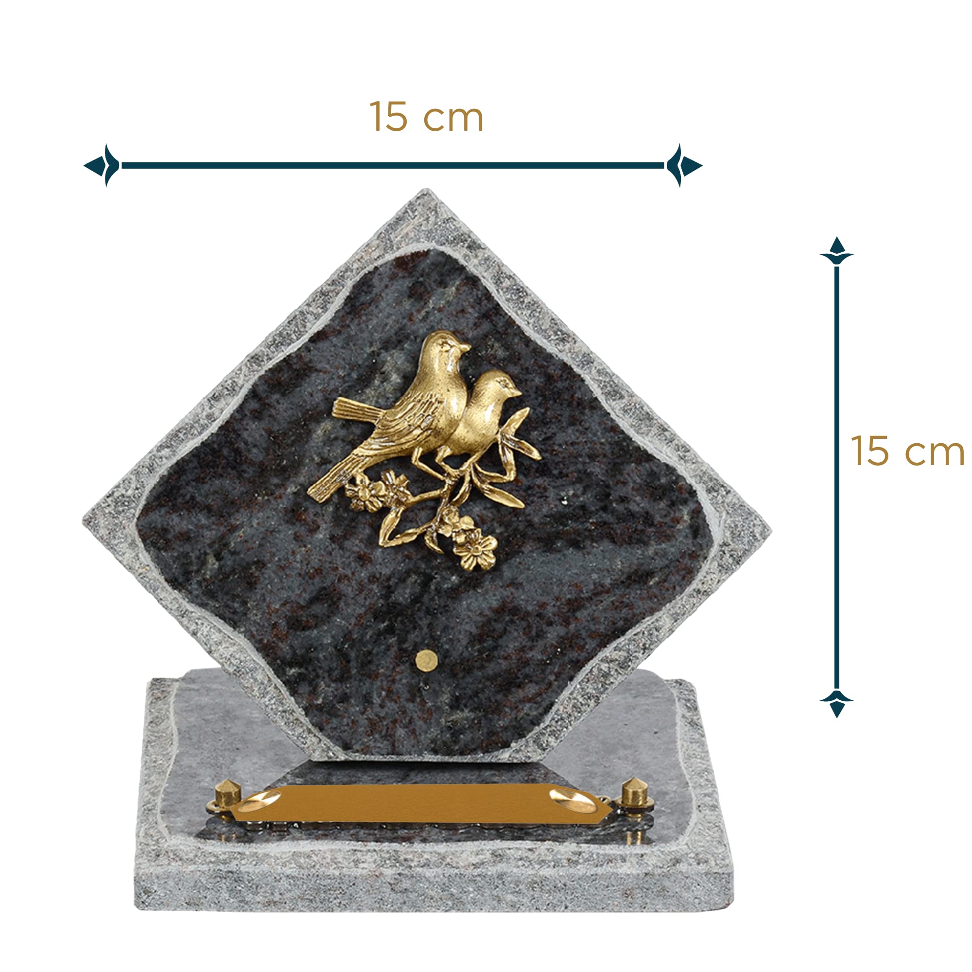 Plaque funéraire personnalisée losange - Granit - assemblée en France - bronze oiseaux - H 15 X L 15 cm - 1 texte