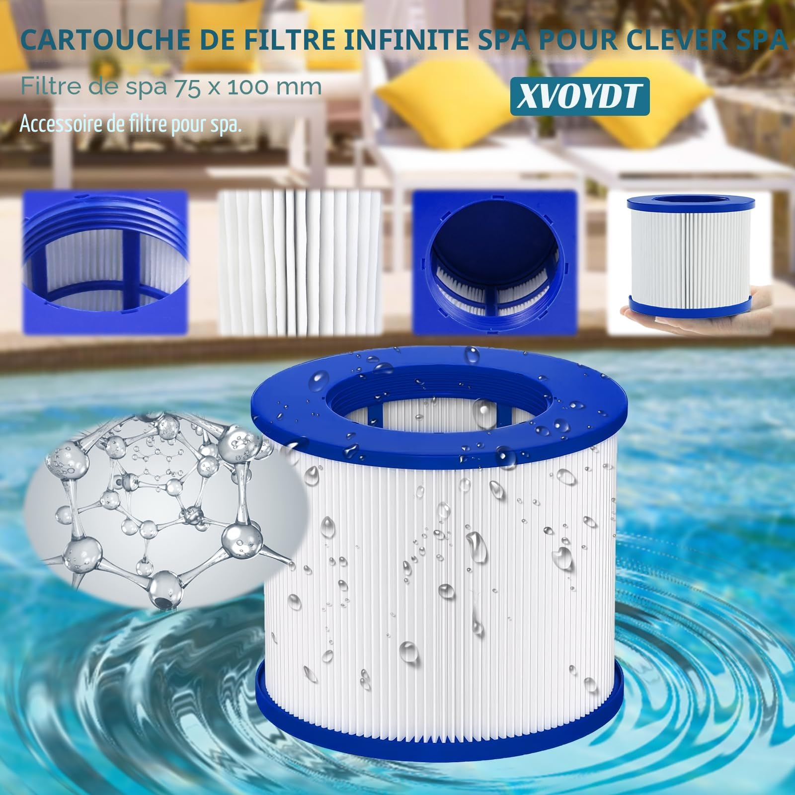 Lot de 8 Filtre de Spa a Visser, Cartouche filtrante pour Clever Spa, Filtre 75 x 100 mm, Filtre à Vis pour Spa Gonflable Pas De Vis 60mm, pour Cosy Spa