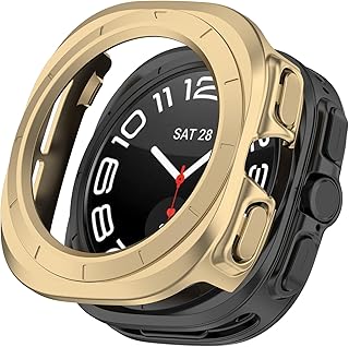 For Samsung Galaxy Watch Ultra (2025) ケース サムスン ギャラクシー Watch Ultra 47mm 2025 カバー 【larfbulroc】全面保護 耐衝撃 脱着簡単 PC 超薄型 メッキ ウオッチ 保護ケース（ゴールド）
