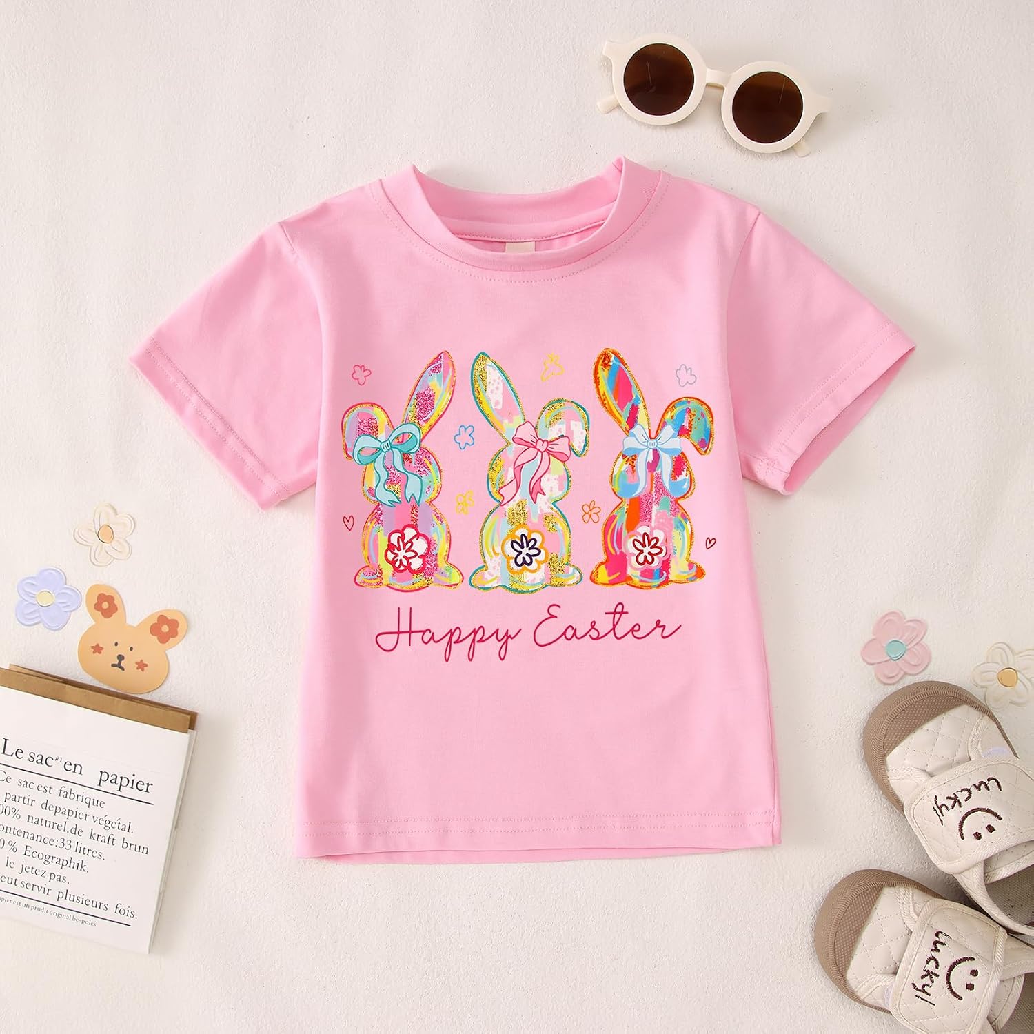 Kids Toddler Girls Easter Shirts Sequins Bunny T-Shirt Short Sleeve Tees Tops Happy Easter Outfit Clothes