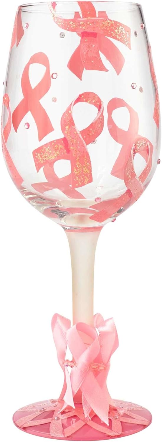 Enesco GIFT- Pink Ribbon Wine Glass, Multicolor
