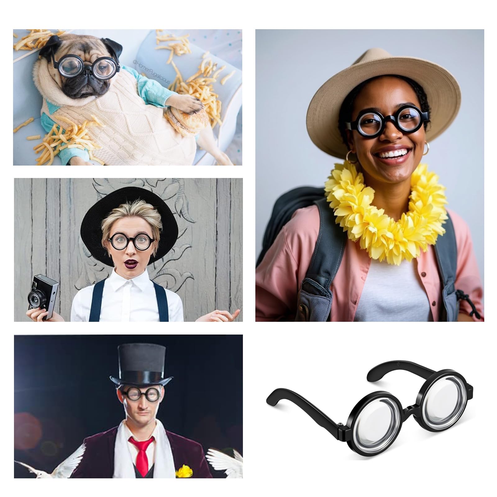 ZALAOR 2 Pcs Black Nerd Glasses for Fancy Dress: Funny Joke Glasses, Novelty Round Eyewear with Silly Look - Image 4