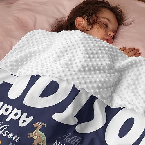 Miniatura 5 de Manta de bebé personalizada con nombre de bebé para niños y niñas, suave estampado de dinosaurio de doble punto, suave, agradable a la piel y el
