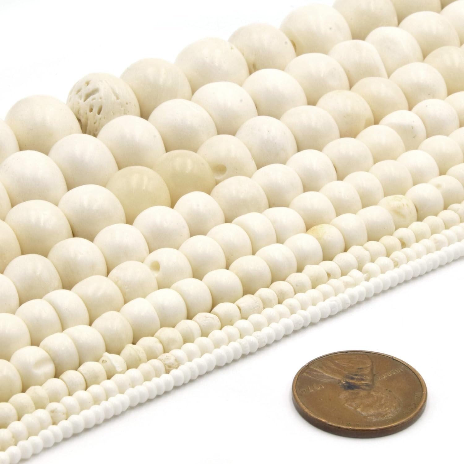 Bone Beads | Ox Bone Round Rondelle Beads | White Beads, Brown Beads 14mm Light Brown