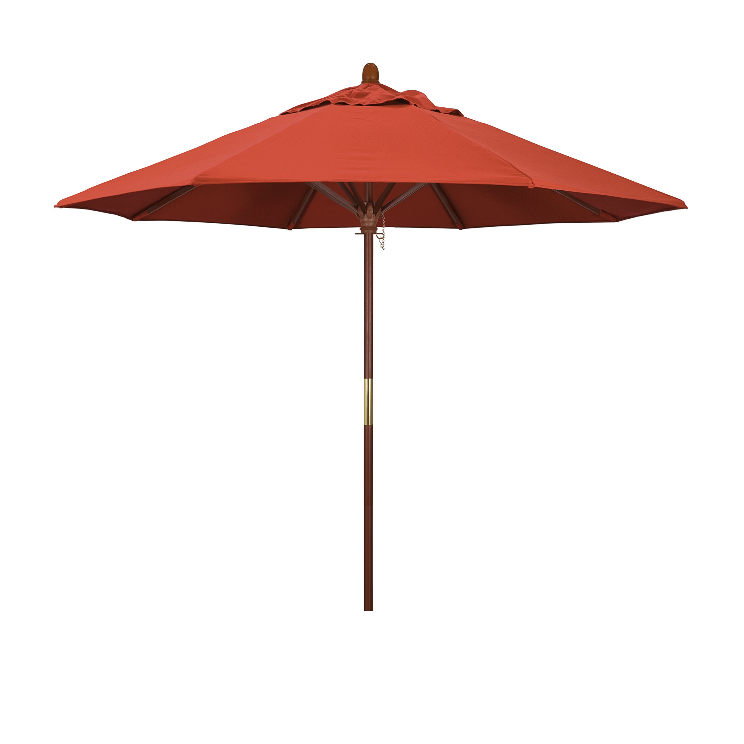 California Umbrella 9' Round Hardwood Frame Market Umbrella, Stainless Steel Hardware, Push Open, Sunset Olefin