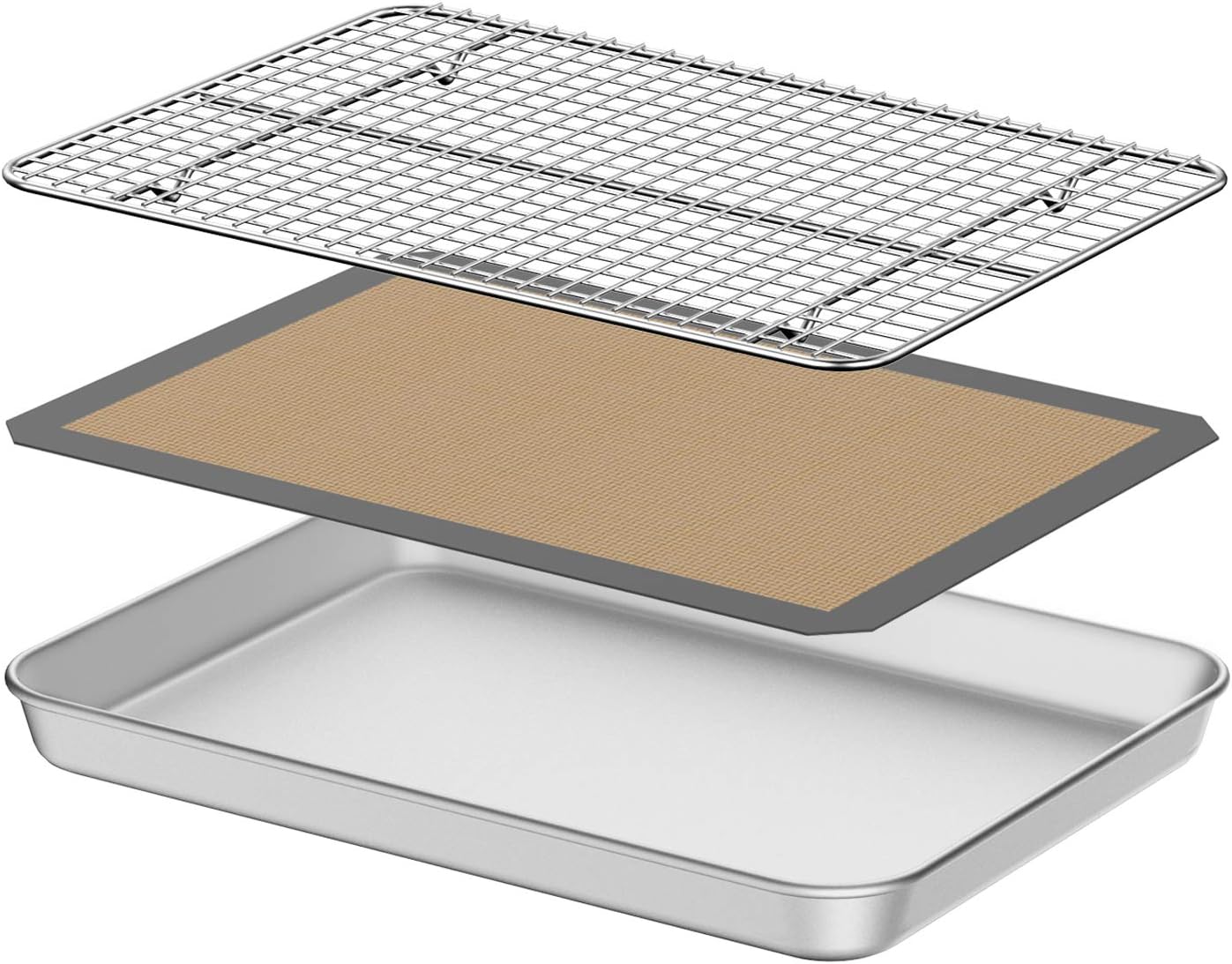 Baking Sheet with Silicone Mat, Umite Chef 12 inch Cookie Sheet Baking Pan Set, Non Toxic Silicone Baking Mat & Stainless Steel Cooling Rack Heavy Duty & Easy Clean
