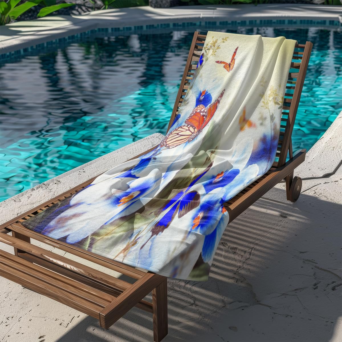 Serviette de Plage Papillon Bleu Royal Serviette de Bain Sport Piscine Toilette Microfibre Piscine Anti Sable Drap de Plage Bain xxl Ultraléger Portable Towel Absorbant Séchage Rapide 200x220cm