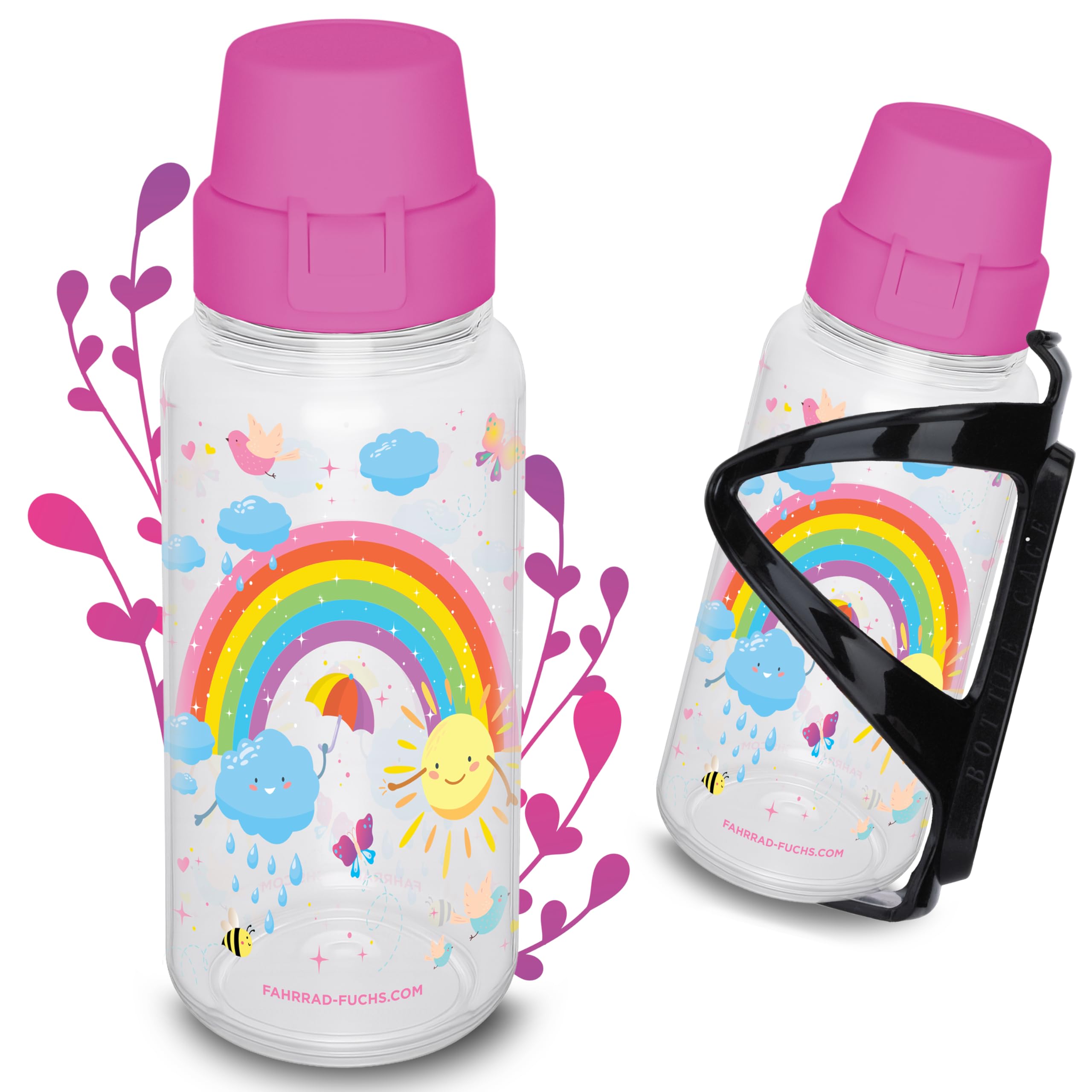 Fahrradflasche Kinder mit Halterung - Regenbogen