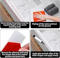 Vista 4 de Presa de agua plegable para umbral de ducha, barrera de agua para puerta de ducha, separación seca y húmeda, tapón de agua para cocina, ducha, Blanco