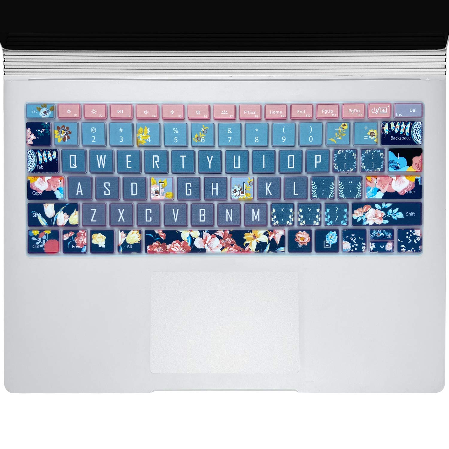 SANFORIN Keyboard Cover for Microsoft Surface Laptop 2017/Laptop 2 2018, Surface Book 2 13.5" and 15", Silicone Skin Protector with Floral & Big Letter Design, US Layout, Red Flower