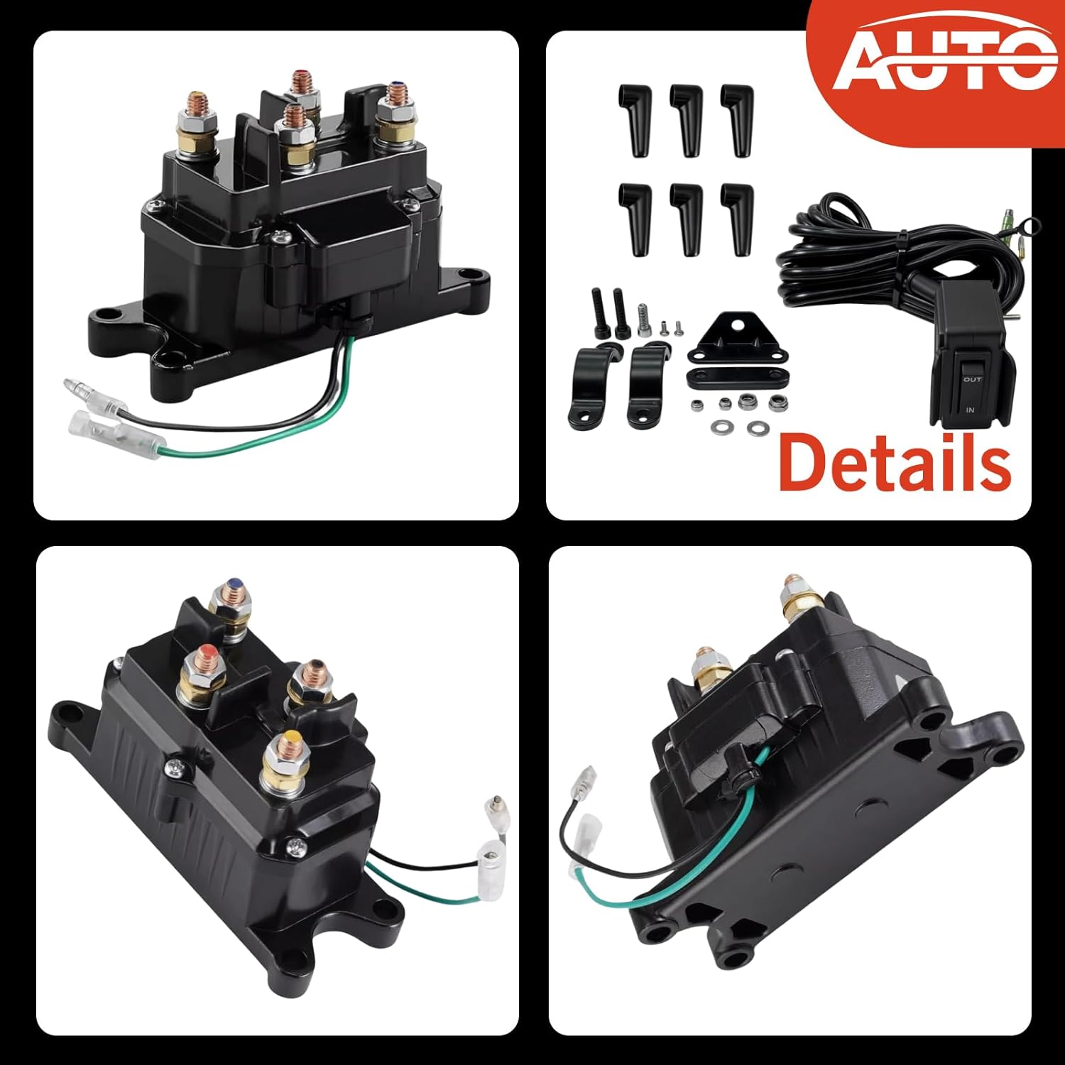 Winch Solenoid Relay Contactor 12V 300A Winch Rocker Thumb Switch Combo with Handlebar Control Kit Compatible with ATV UTV 3000lbs-5000lbs Polaris 800 1000