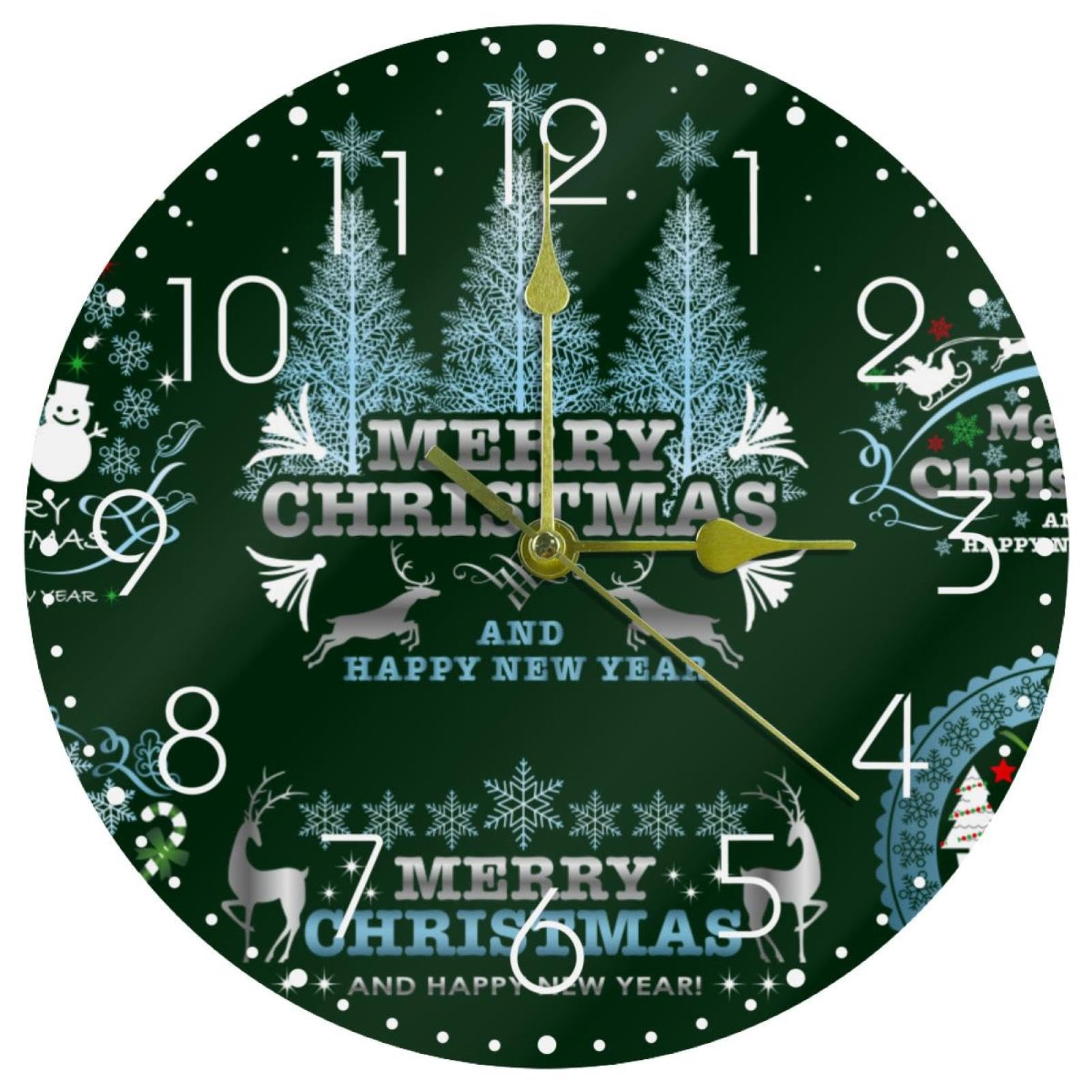 Horloge murale pour salon et bureau cuisine ronde festive verte 25,4 cm