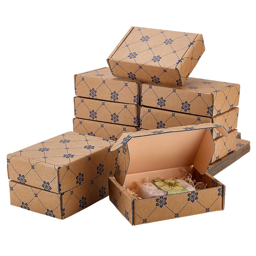 PH PandaHall 30pcs Small Shipping Boxes Paper Mailer Boxes 4x6x1.6 inch Cardboard Gift Mailer Box Flower Printed Corrugated Cardboard Box for Packaging Craft Projects, Camel