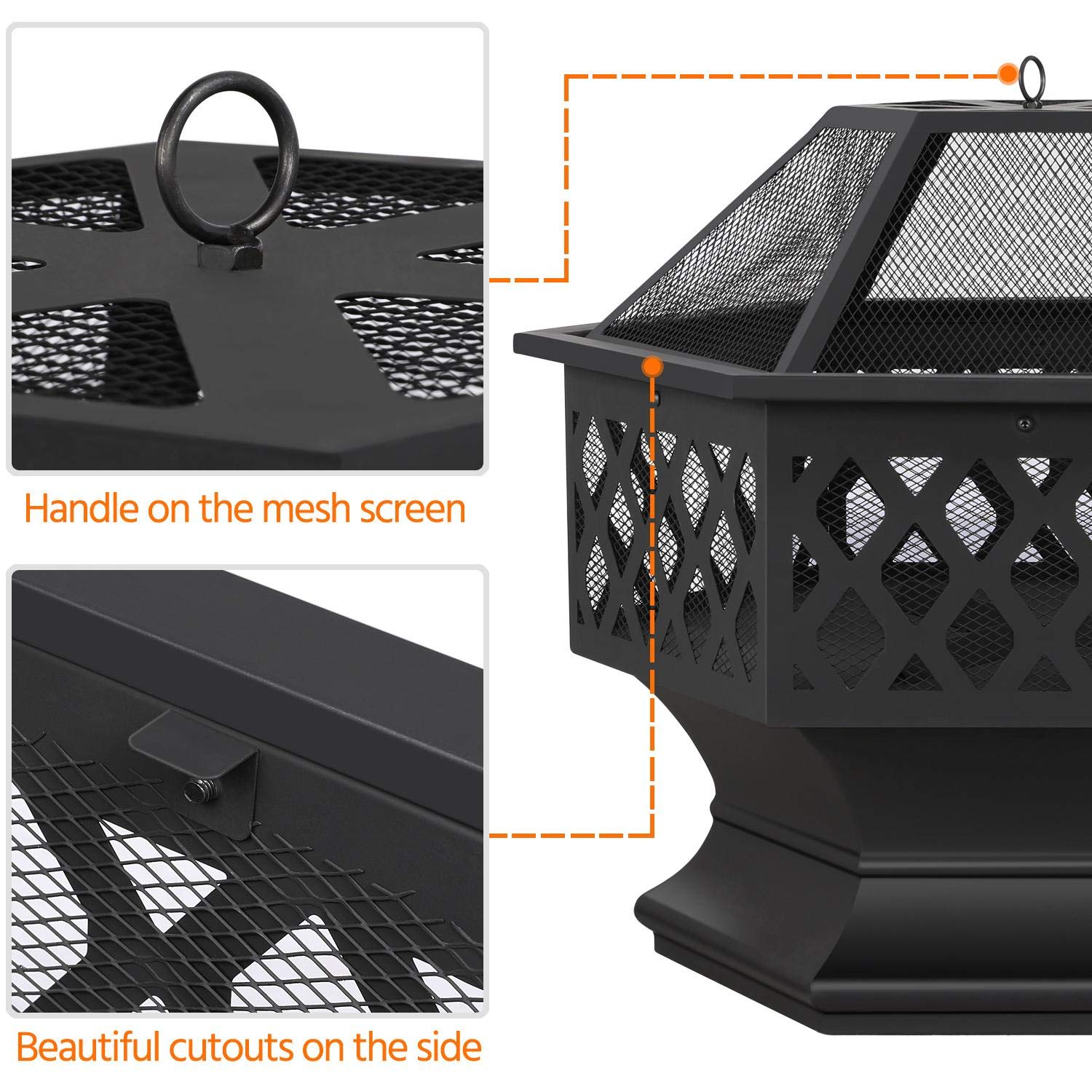 Yaheetech Brasero Exterieur 23" Brasero de Jardin pour Fête 61 cm L x 62 cm H Foyer Poêle Chauffant Noir Terrasse, Patio, Arrière-Cour, Piscine