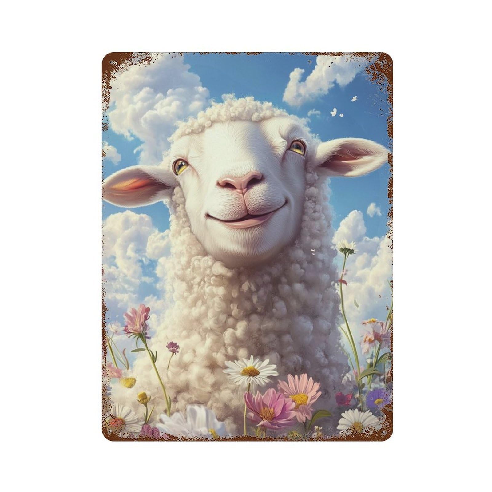 Floral Sheep Portrait Retro Metal Sign 15.7"x11.8", Old School Wall Decor for Garage, Bar And Workshop Decor