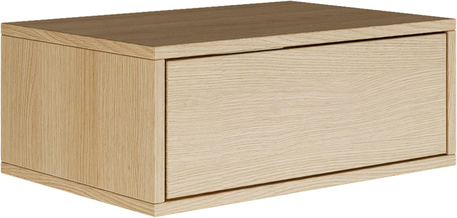 Selsey Bedside Table Hanging Floating Wisconsin Walnut Colour 50 W x 36 D x 40 H cm Bedside Cabinet with Drawer in Minimalist - Push-to-Open - Scandinavian Space Saving Wall Mounting Frame
