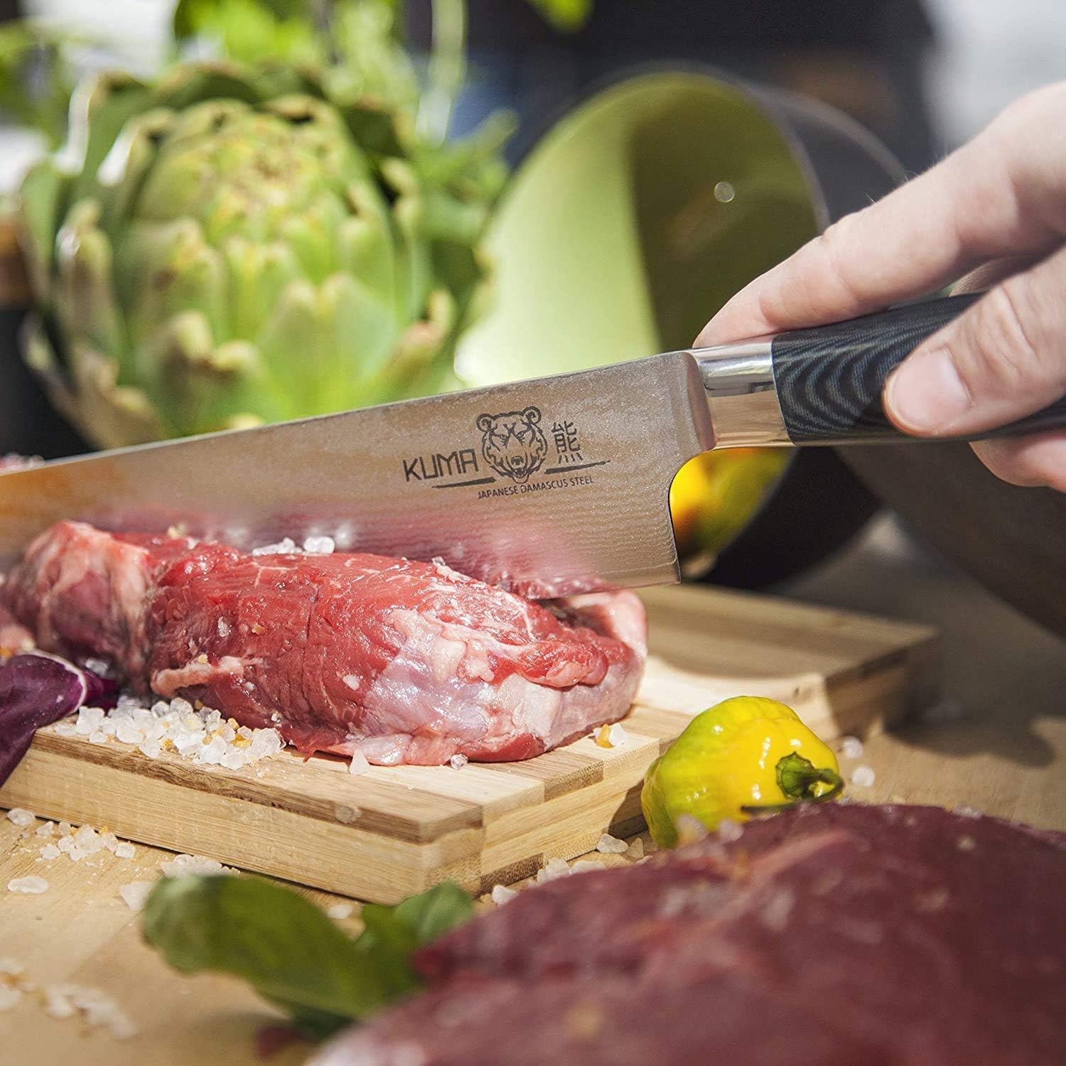 Damascus Kitchen Knives - Made with Japanese Cold Steel - Easy Glide for Precision, Carving, Dicing & Mincing - Round Bolster & Comfort Grip Provides Hours of Easy Use - 3 Pack