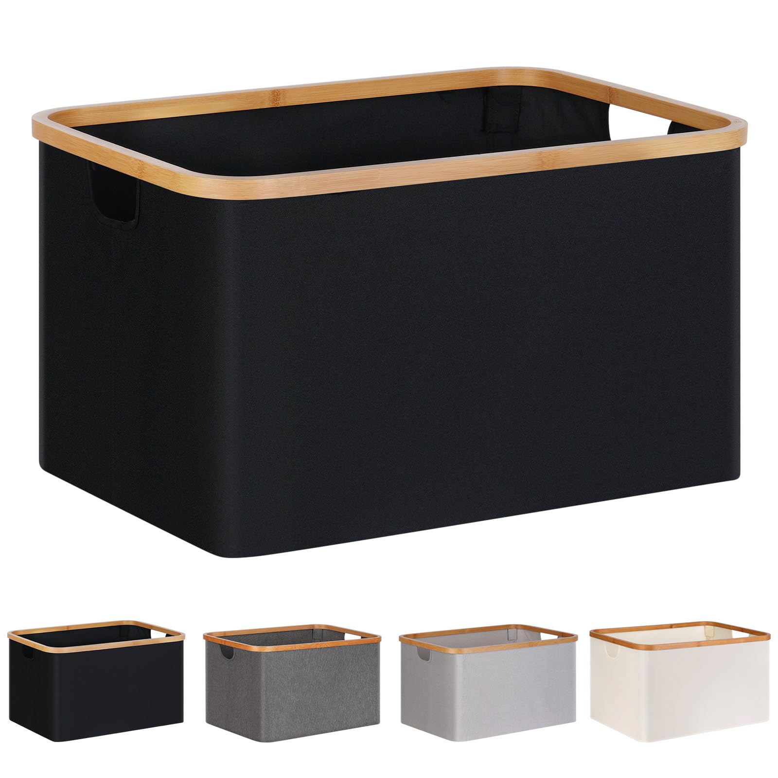 efluky Panier à Linge Pliable 60L, Tissu Bambou Panier de Rangement Pliable, Rangement Panier à Linge, Laundry Baskets pour Chambre à Coucher Salle de Bain (Noir) - 1