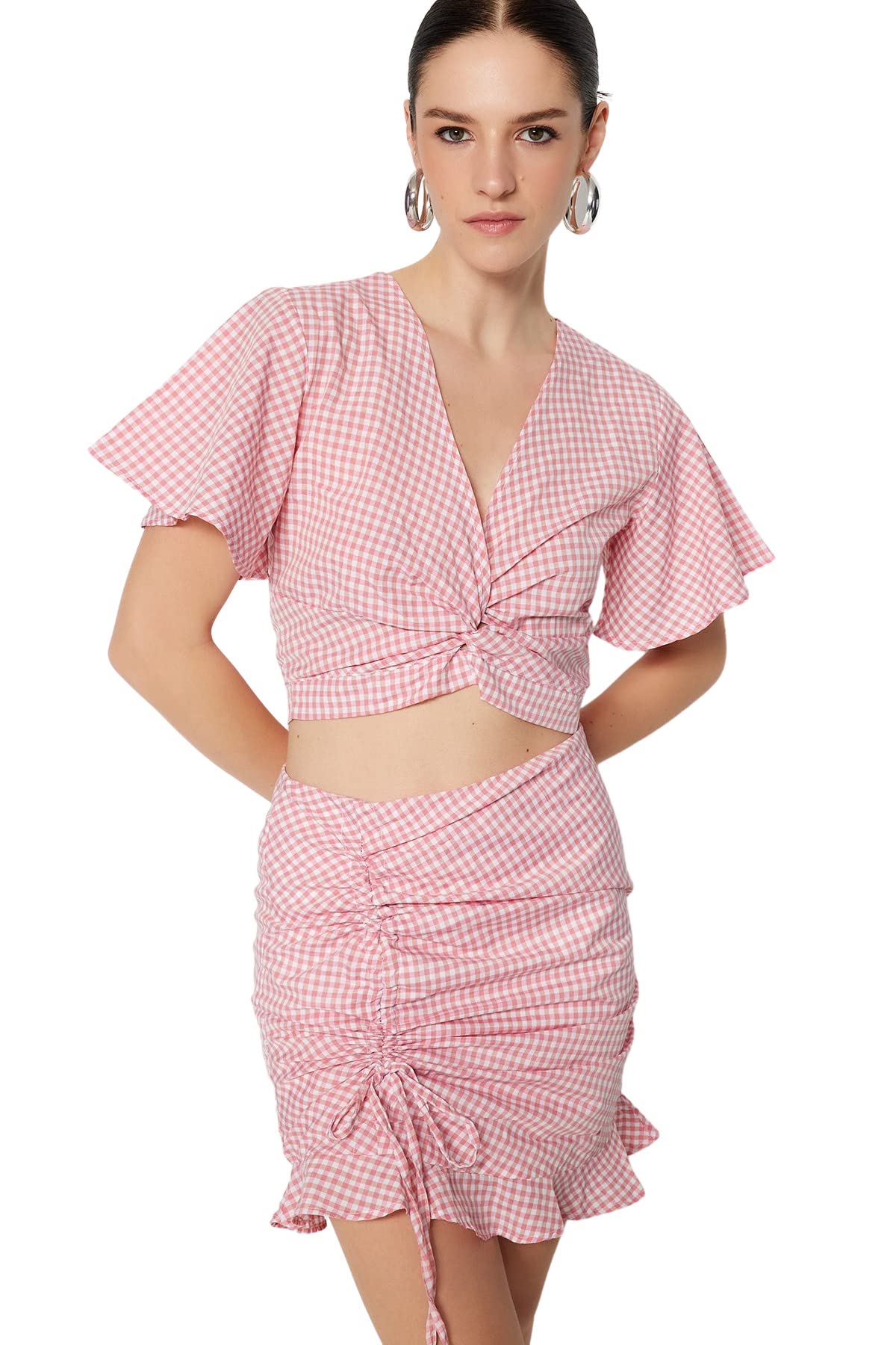 TrendyolWomen's Fitted Basic Cache-Coeur Woven Blouse Shirt