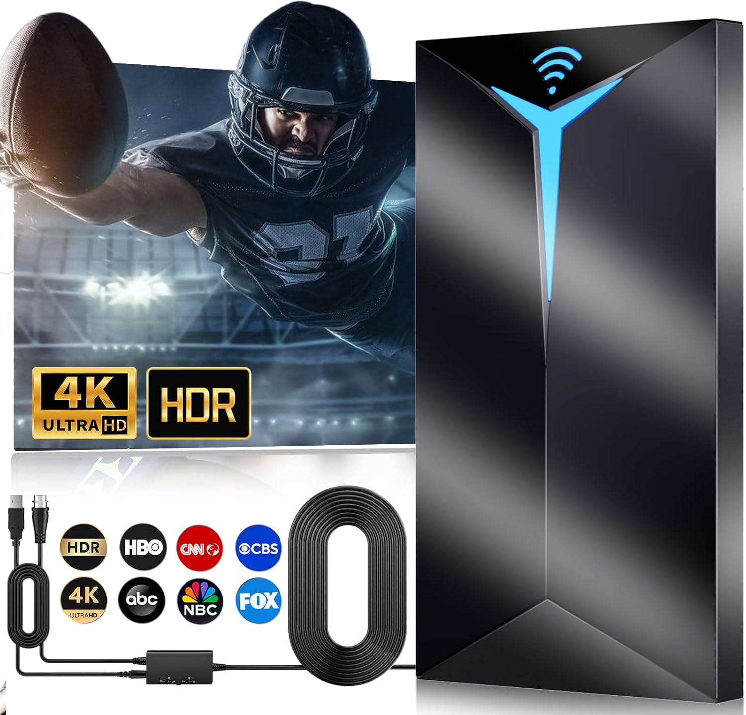 2024 Enhanced 1000+ Miles Range TV Antenna Indoor Outdoor for 1080p 2K 4K of Smart TV Local Channels, with 36 Ft HDTV Cable