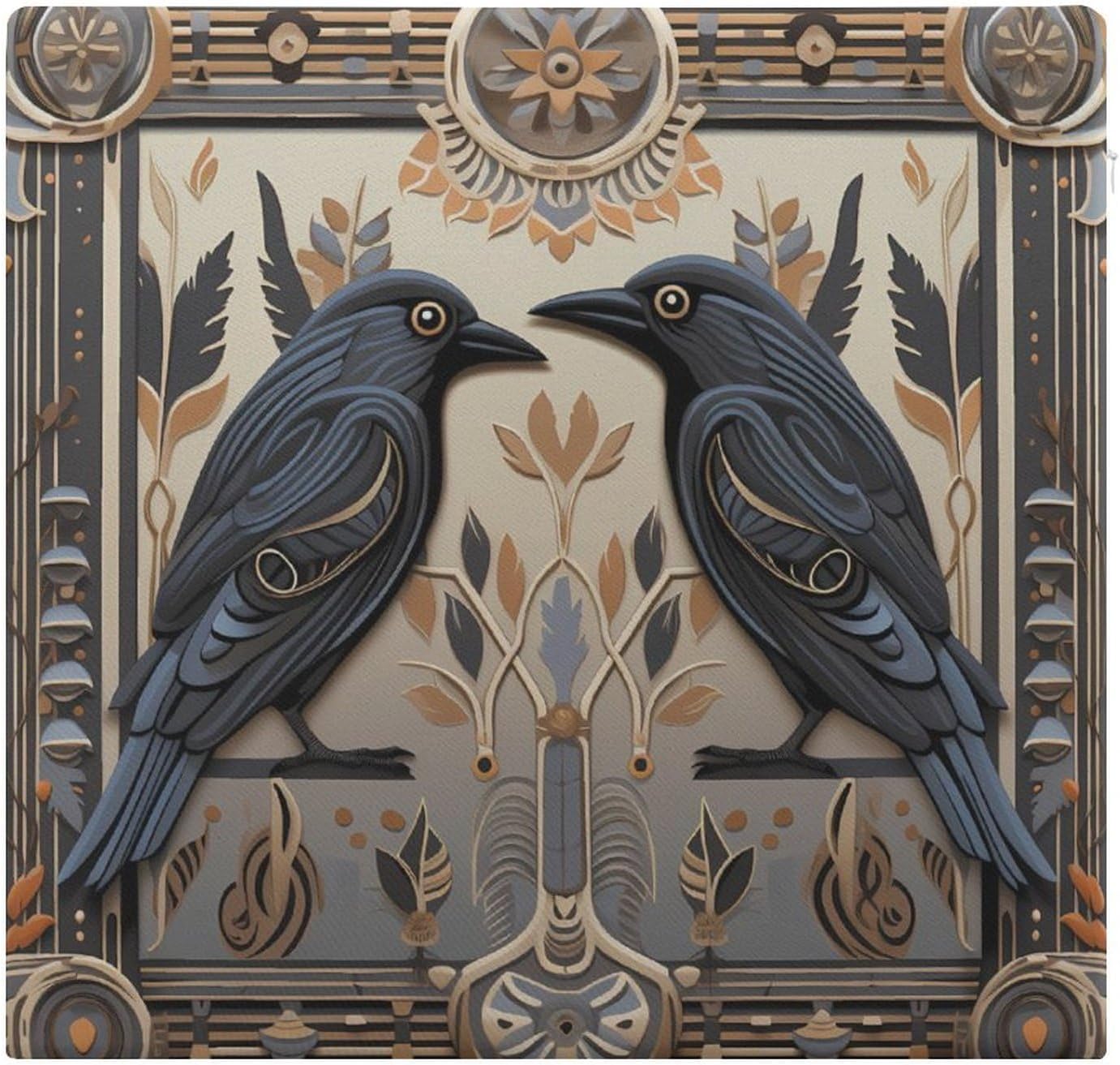 Black Crow Floor Pillow Meditation Yoga Cushion Square Chair Cushion Pillows Seating for Adults