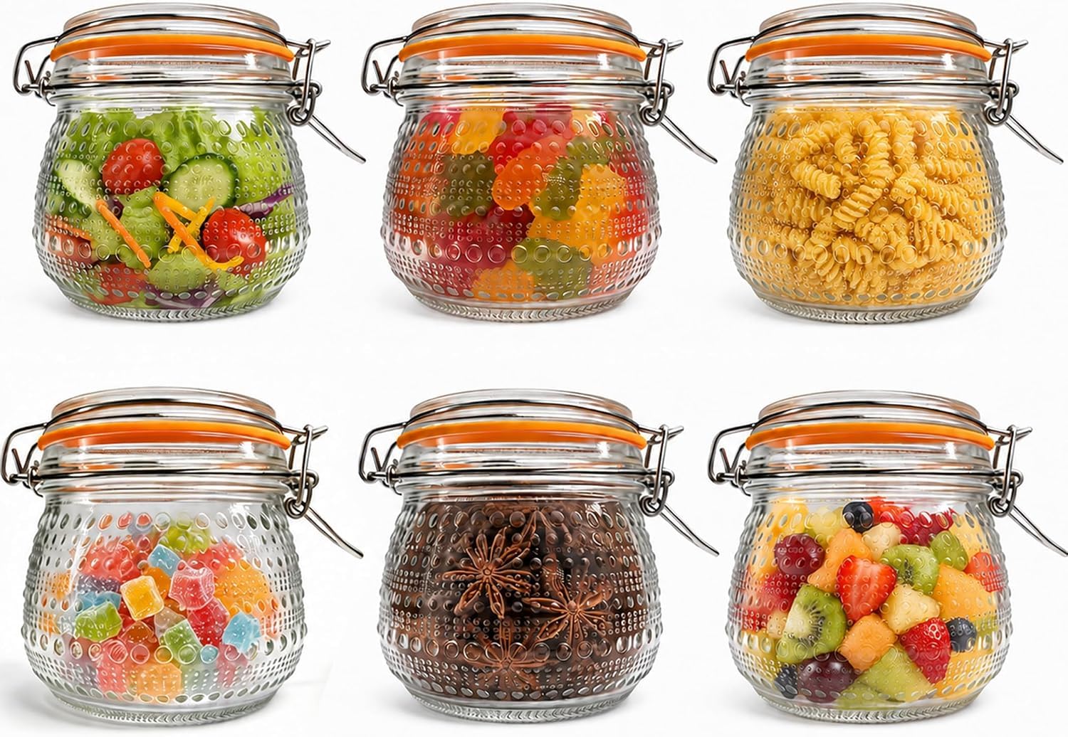 6 barattoli per conserve con chiusura a leva, 500 ml, con coperchio, per marmellate e kimchi, per overnight, avena, meal prep, miele, yogurt