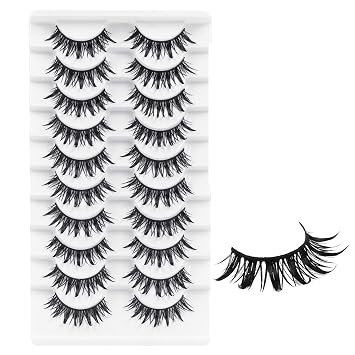 Losha Eyelashes Wispy Wet Look Manga Lashes Wet lashes02 | Natural Look 18mm Spiky Anime Fake Eyelashes 10 Pairs Handmade Faux Mink Lashes Pack