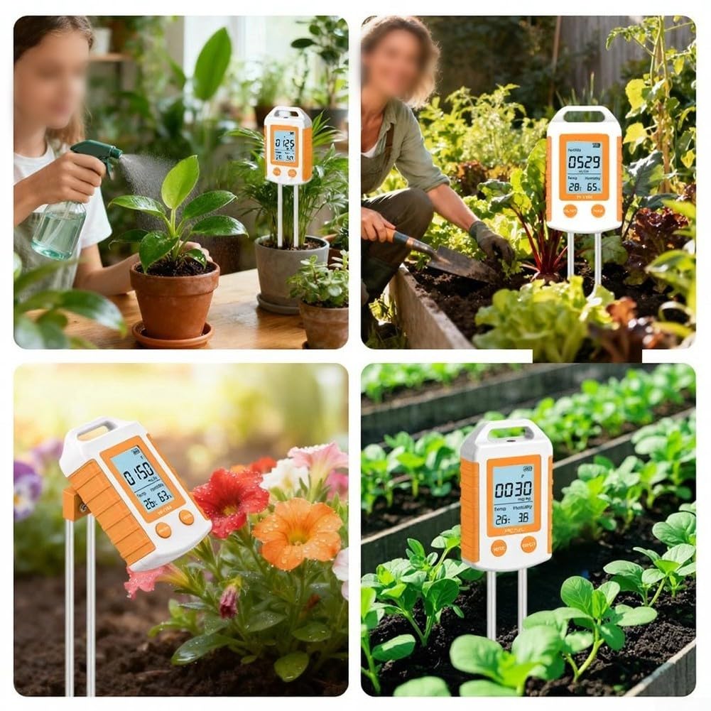Tester digitale per suolo 6 in 1, misuratore di umidità NPK, rilevatore di fertilità della temperatura del pH, per giardino, fattoria, serra, interni ed esterni