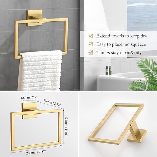 Miniatura 4 de TURS Juego de 5 piezas de toallas de baño negro y dorado con 2 anillos de toalla soporte para papel higiénico y gancho para toalla, juego de