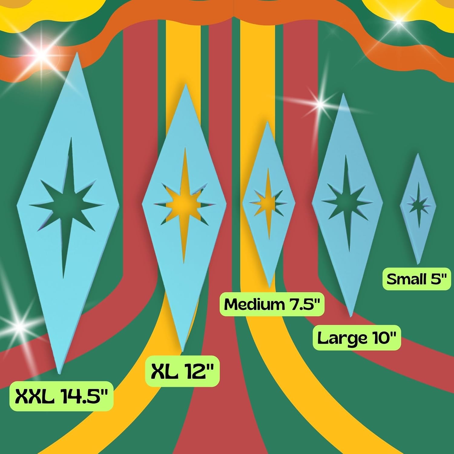 Retro Layers Midcentury Modern Vintage Style Diamond Star Bursts Wall Decor Art 60s Retro Home Office Kitchen Space Age Atomic MCM Gold