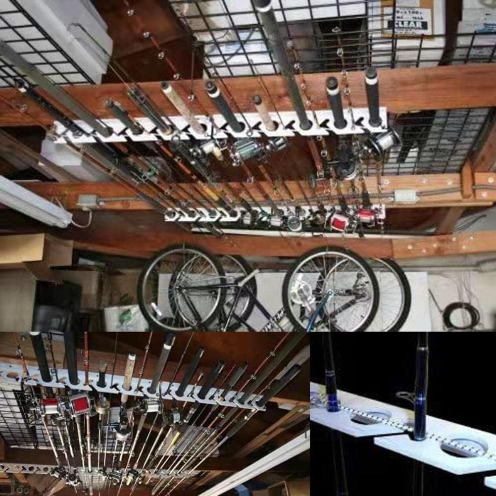 HEITIGN 2Pcs 10 Hole Fishing Rod Storage Racks, Wall or Ceiling Mount, Silver Plastic Fishing Rod Display Stand for Garage